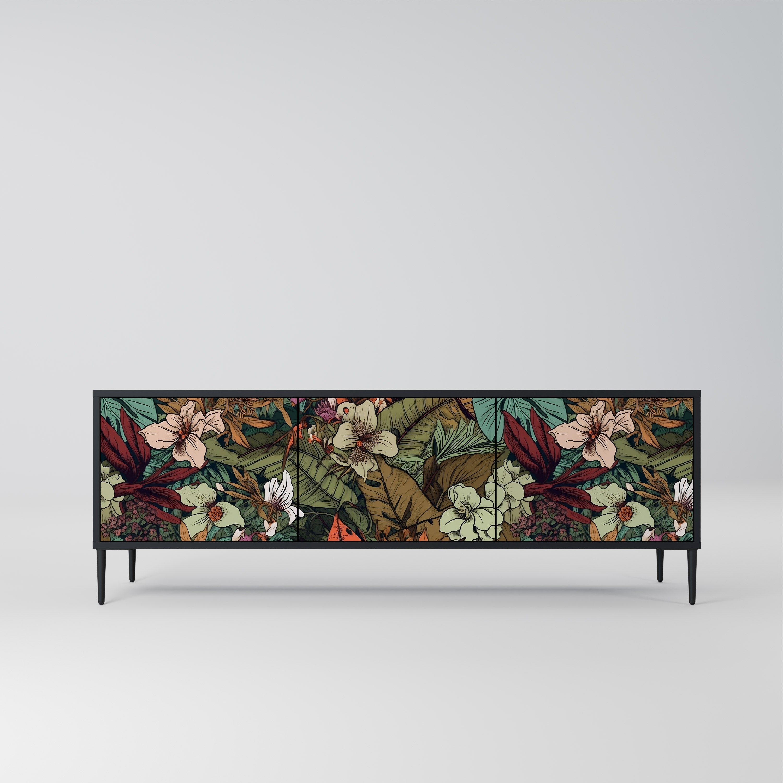 BOTANICAL EMERGENCE Móvel de TV com 3 Portas em Acabamento Preto