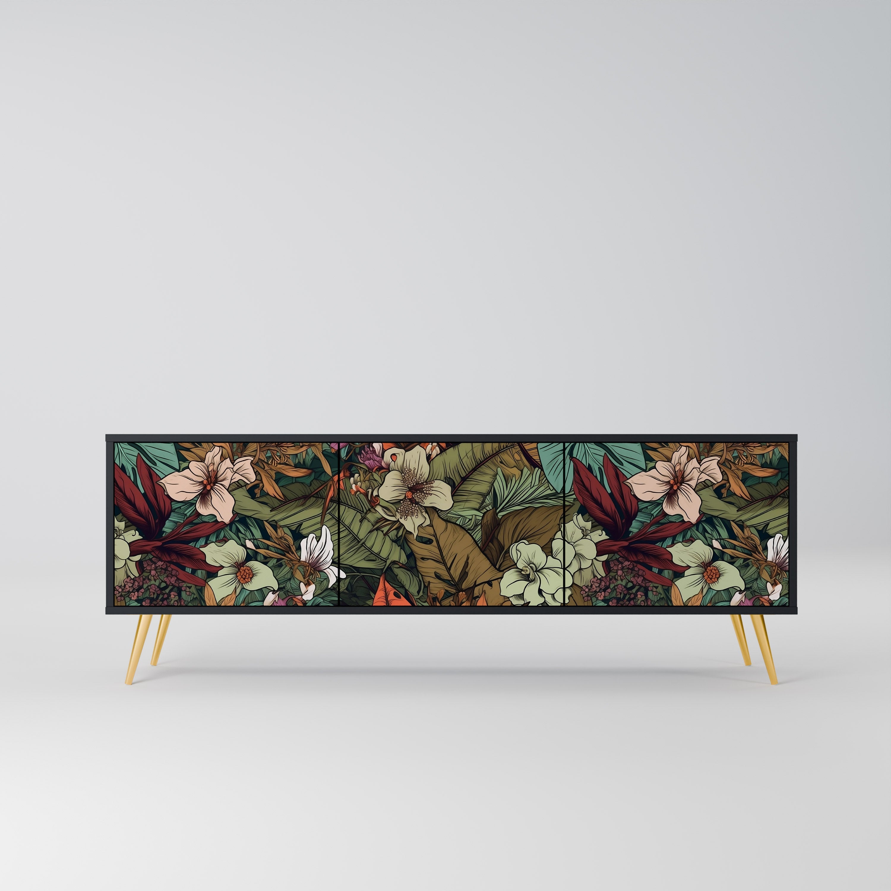 BOTANICAL EMERGENCE Móvel de TV com 3 Portas em Acabamento Preto