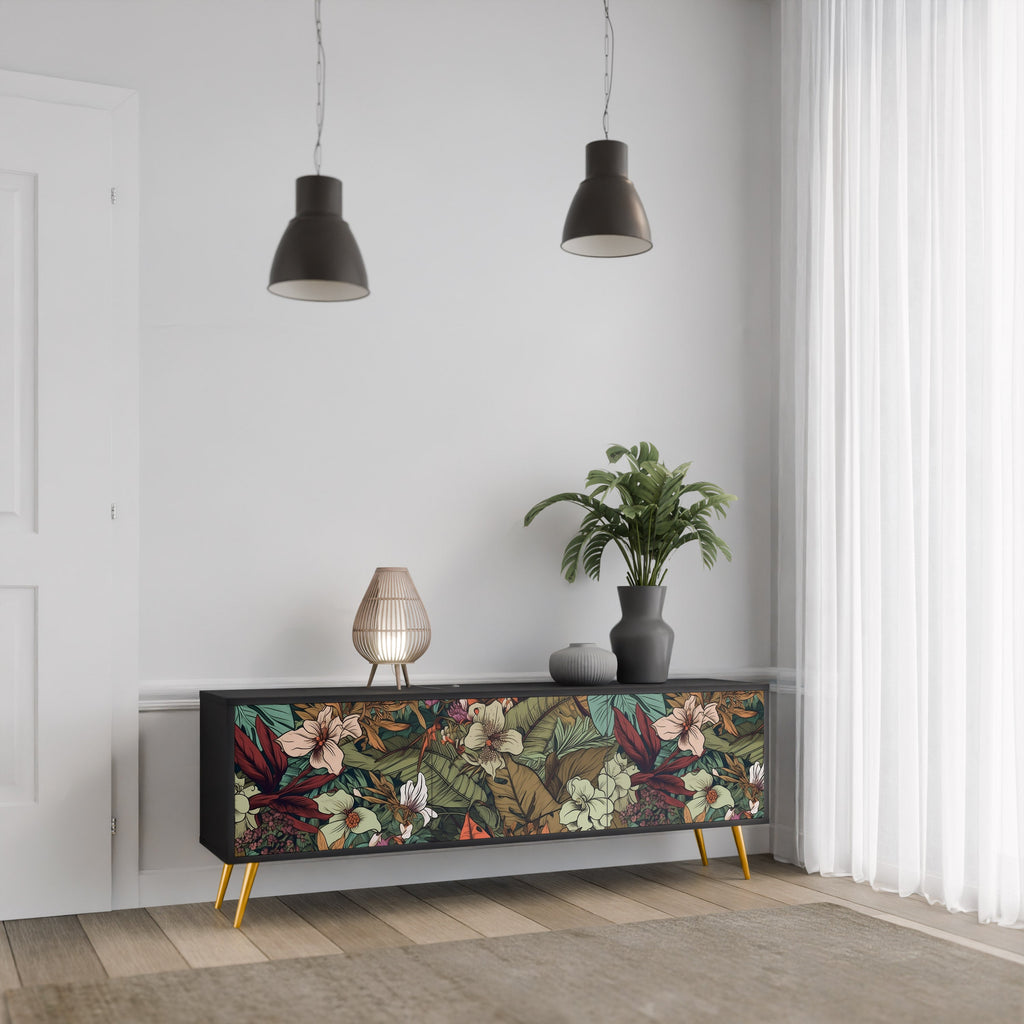 BOTANICAL EMERGENCE 3-Door TV Stand in Black Finish