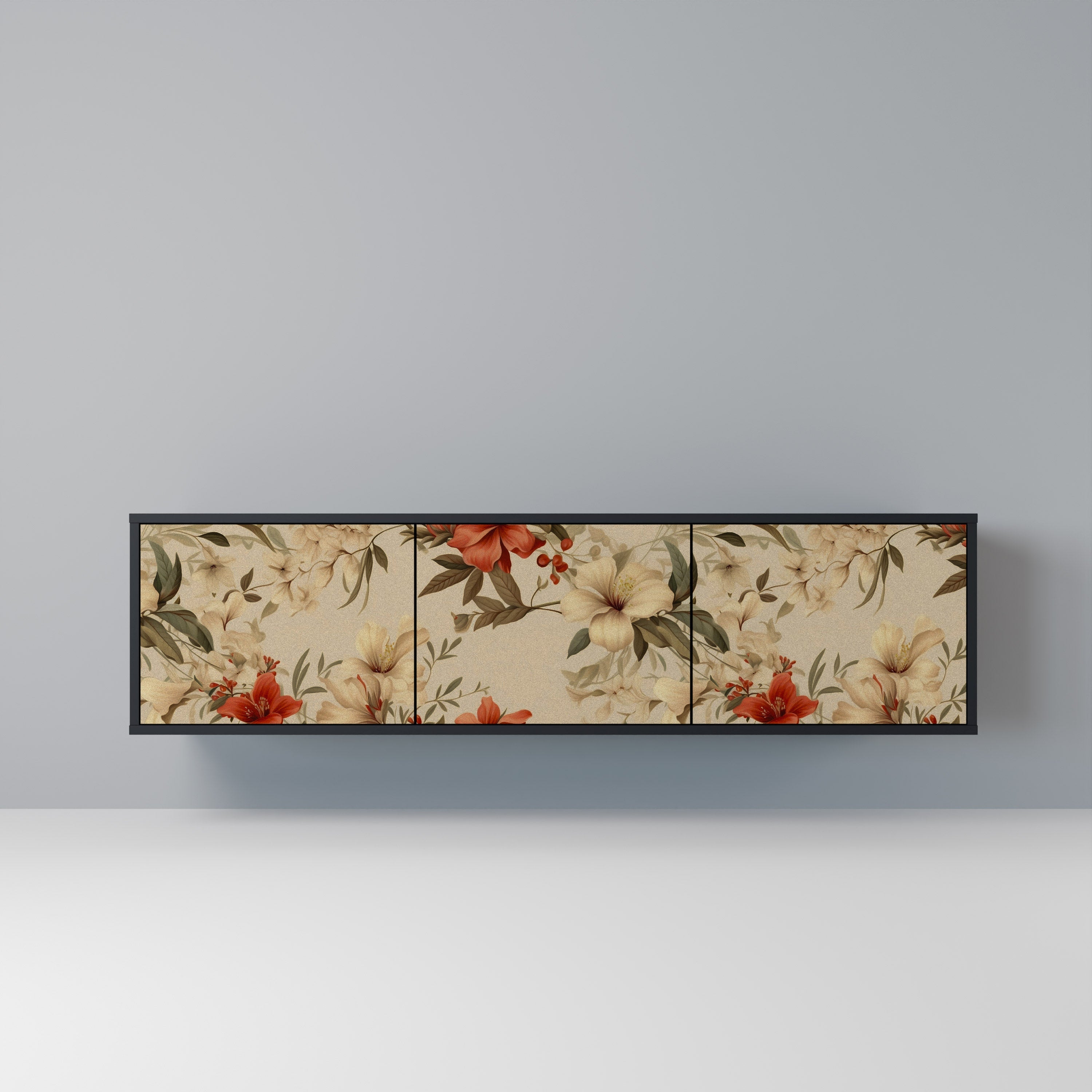 BLOOMING HARMONY Móvel de TV com 3 Portas em Acabamento Preto