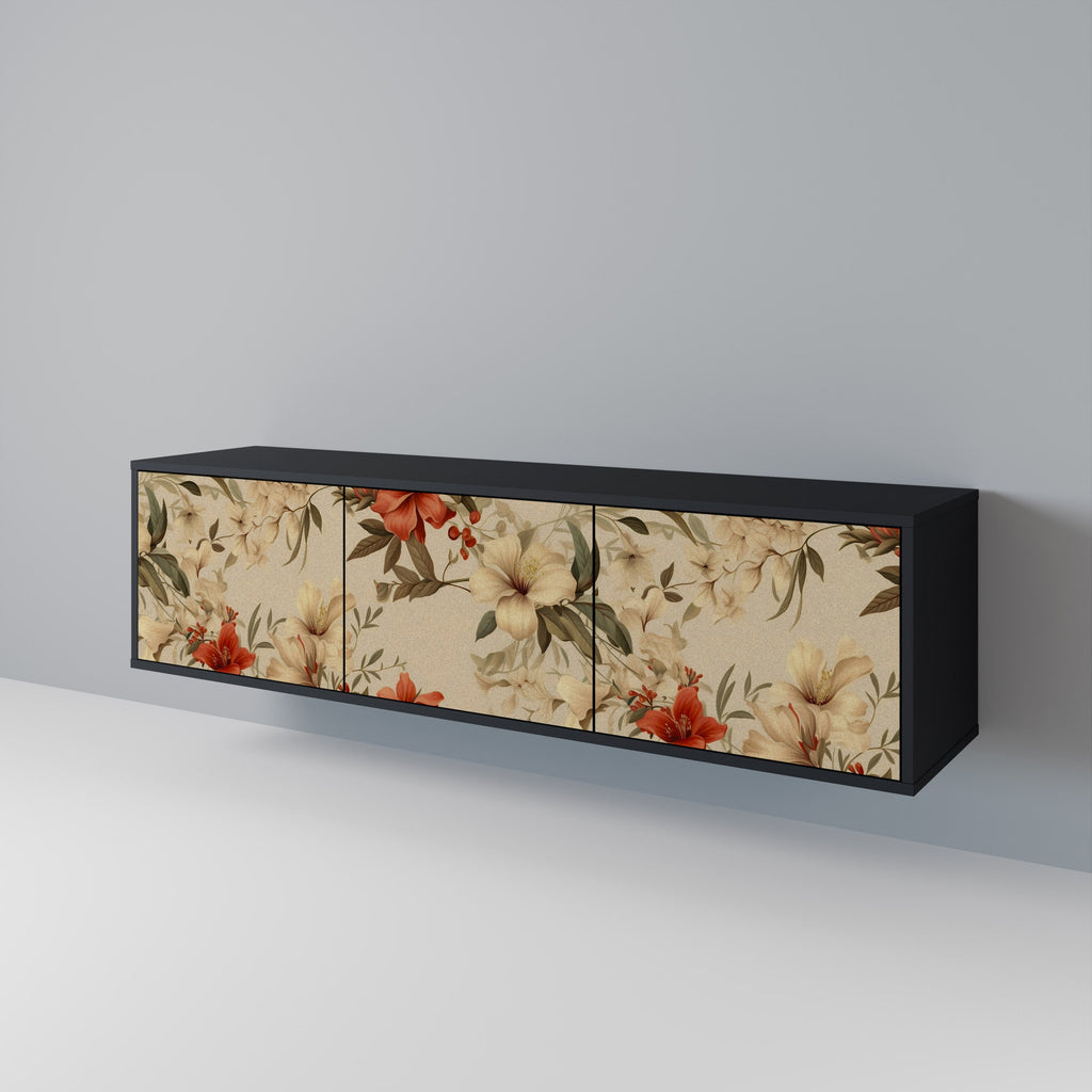 BLOOMING HARMONY Móvel de TV com 3 Portas em Acabamento Preto