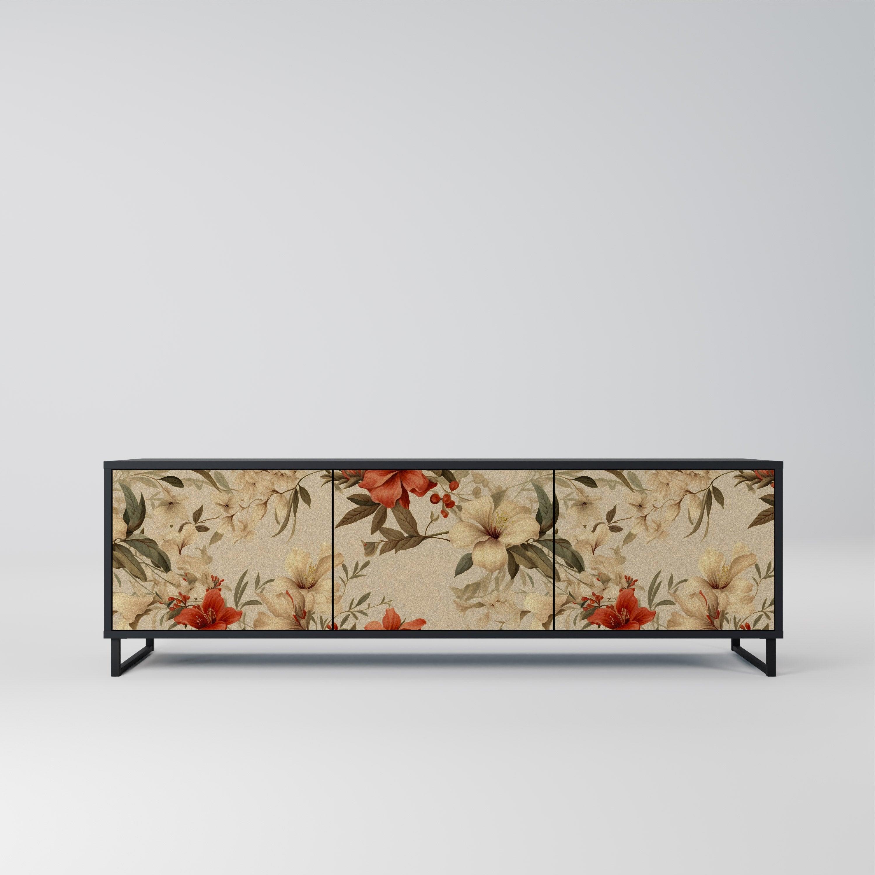 BLOOMING HARMONY Móvel de TV com 3 Portas em Acabamento Preto