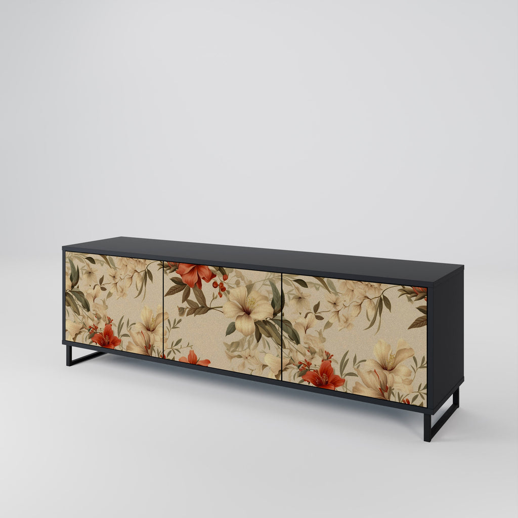 BLOOMING HARMONY Móvel de TV com 3 Portas em Acabamento Preto
