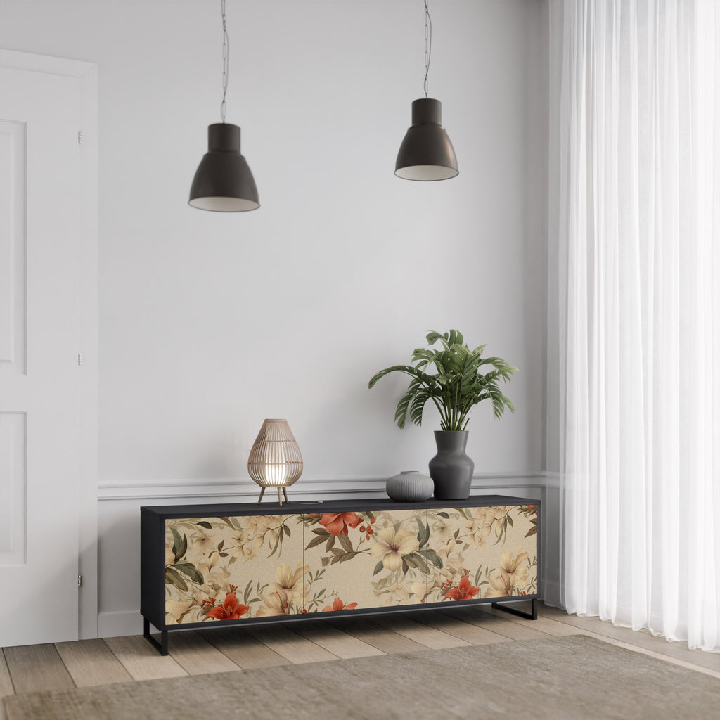 BLOOMING HARMONY Móvel de TV com 3 Portas em Acabamento Preto