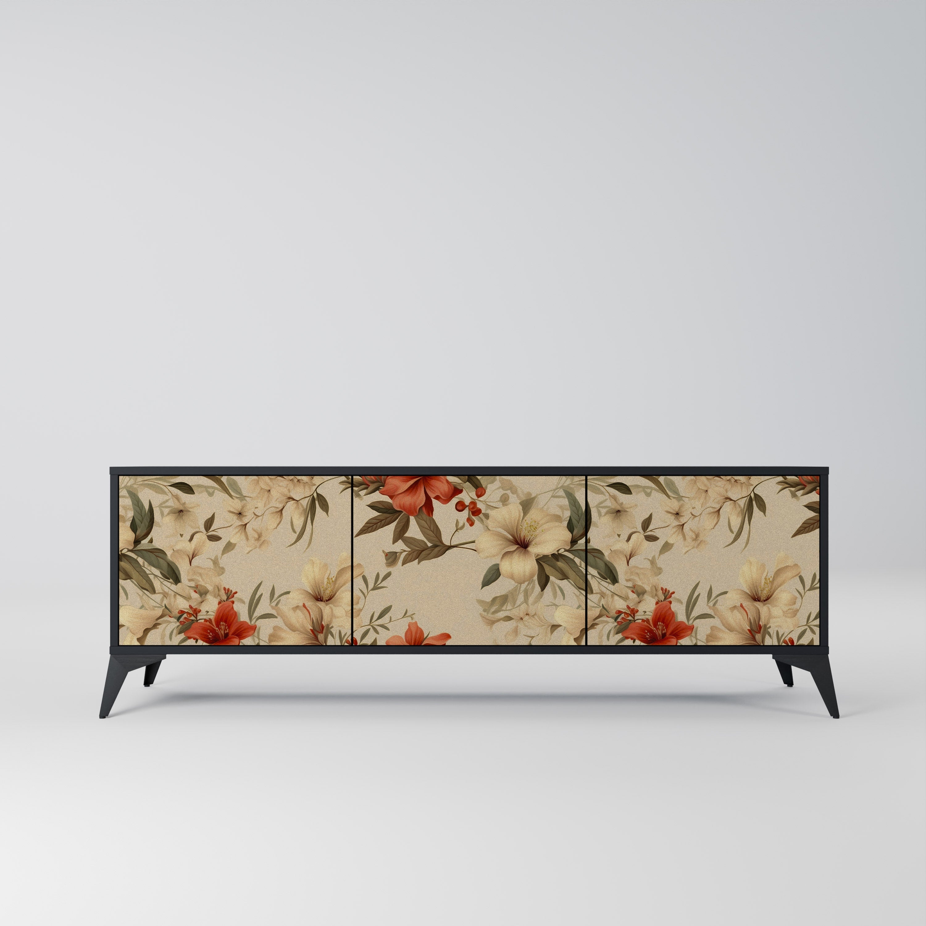 BLOOMING HARMONY Móvel de TV com 3 Portas em Acabamento Preto