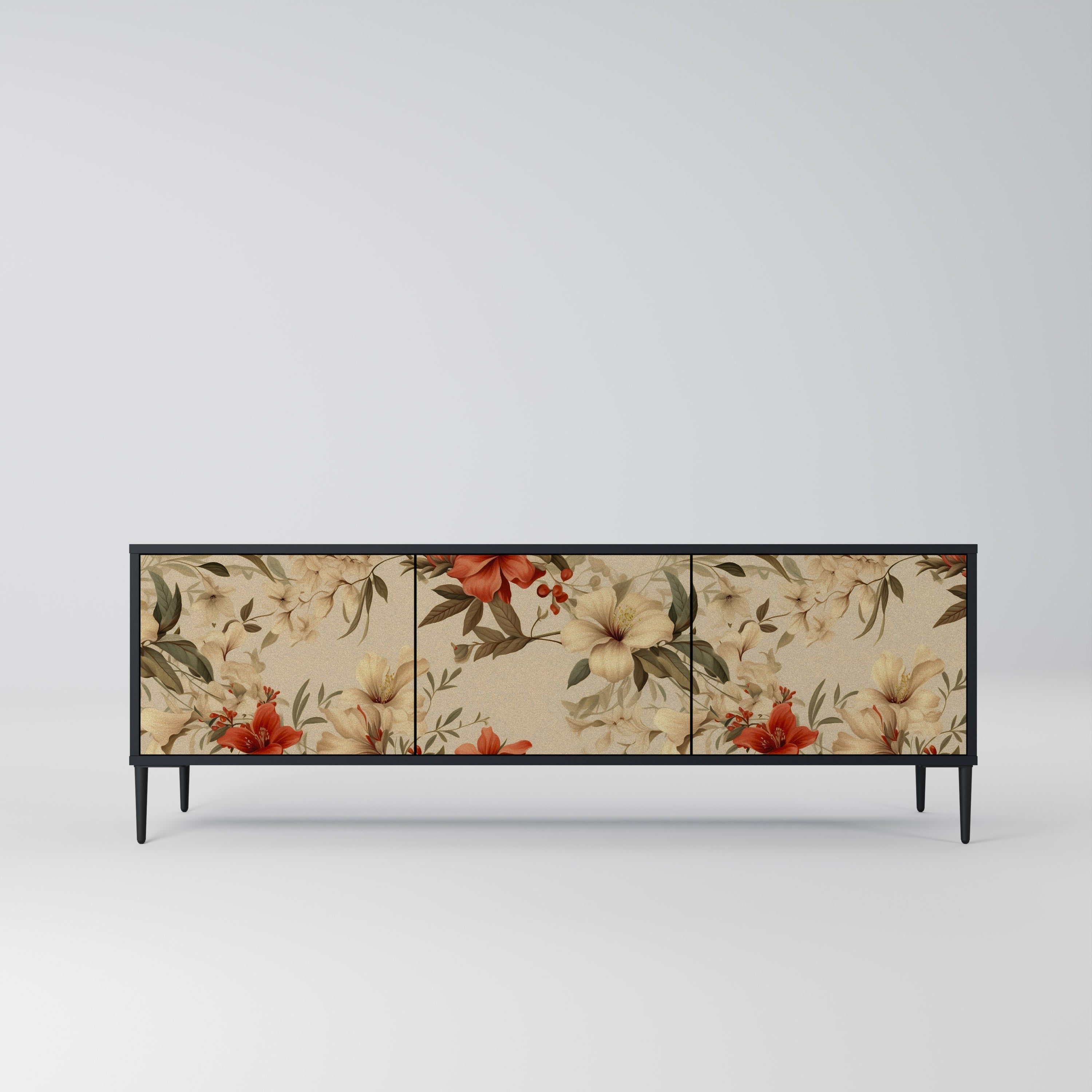 BLOOMING HARMONY Móvel de TV com 3 Portas em Acabamento Preto