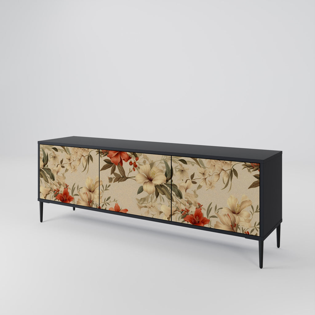 BLOOMING HARMONY Móvel de TV com 3 Portas em Acabamento Preto