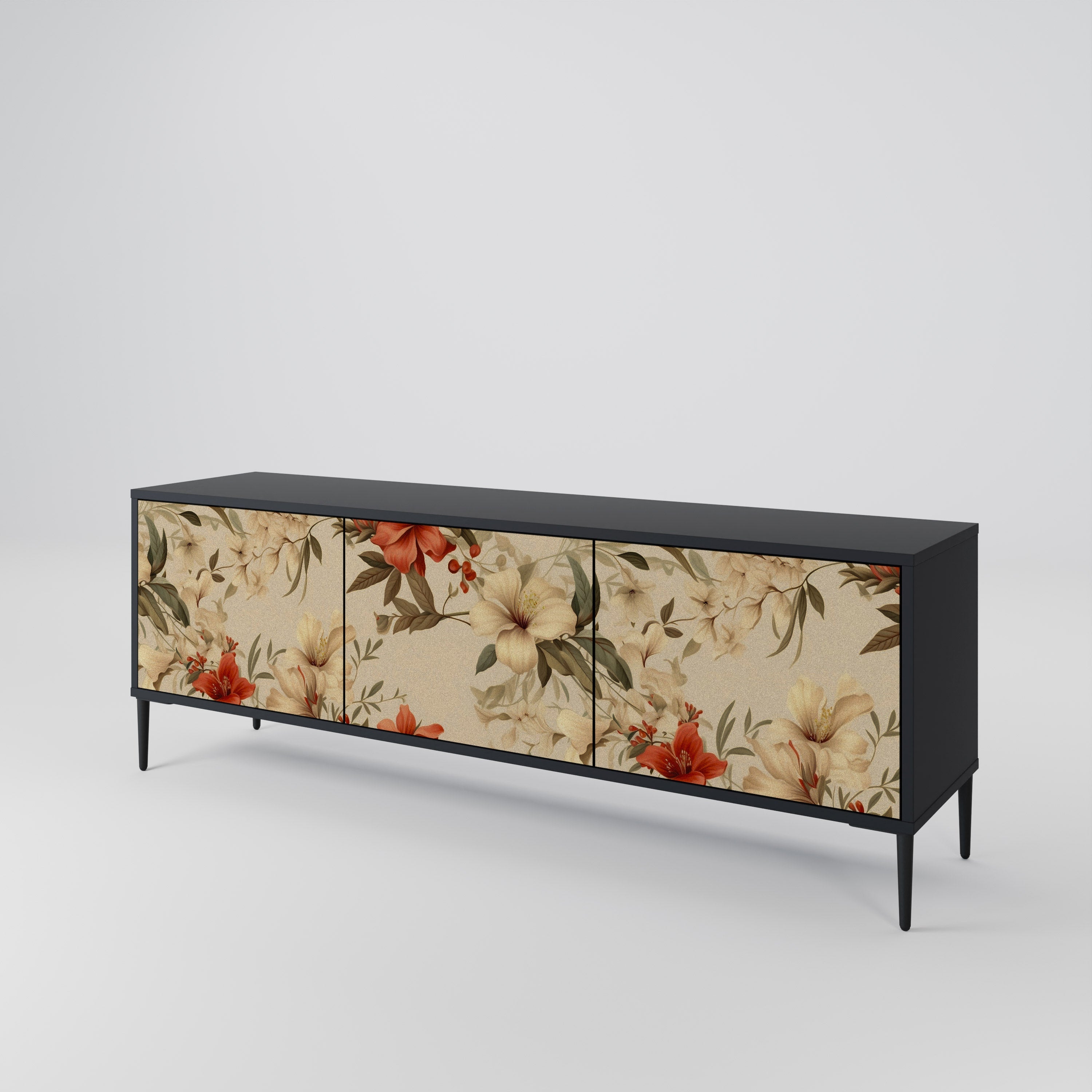 BLOOMING HARMONY Móvel de TV com 3 Portas em Acabamento Preto