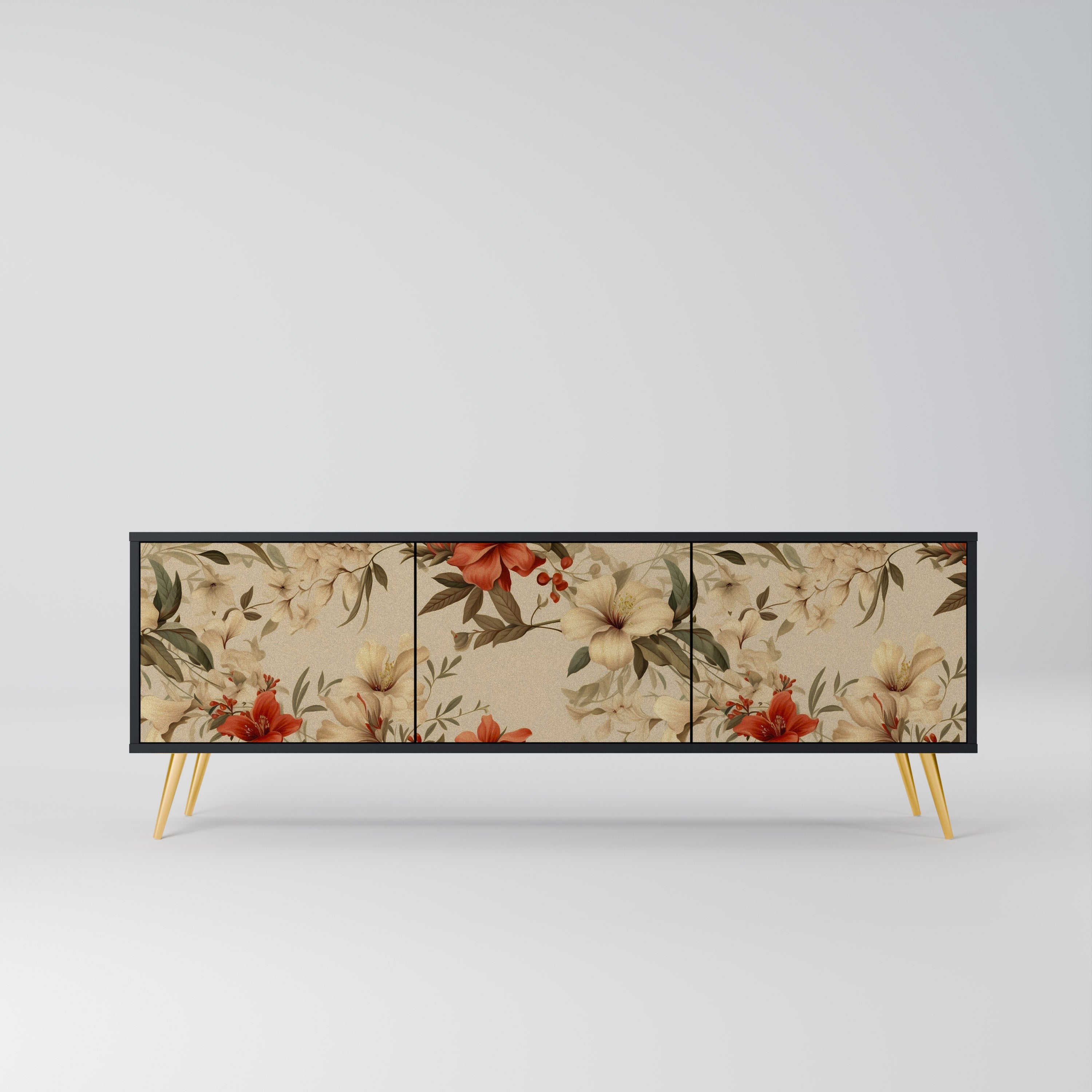 BLOOMING HARMONY Móvel de TV com 3 Portas em Acabamento Preto