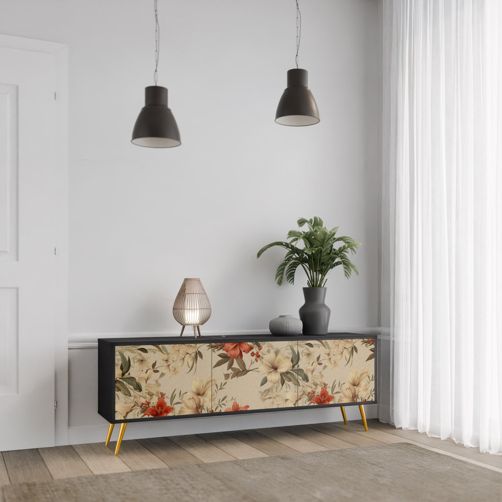 BLOOMING HARMONY Móvel de TV com 3 Portas em Acabamento Preto