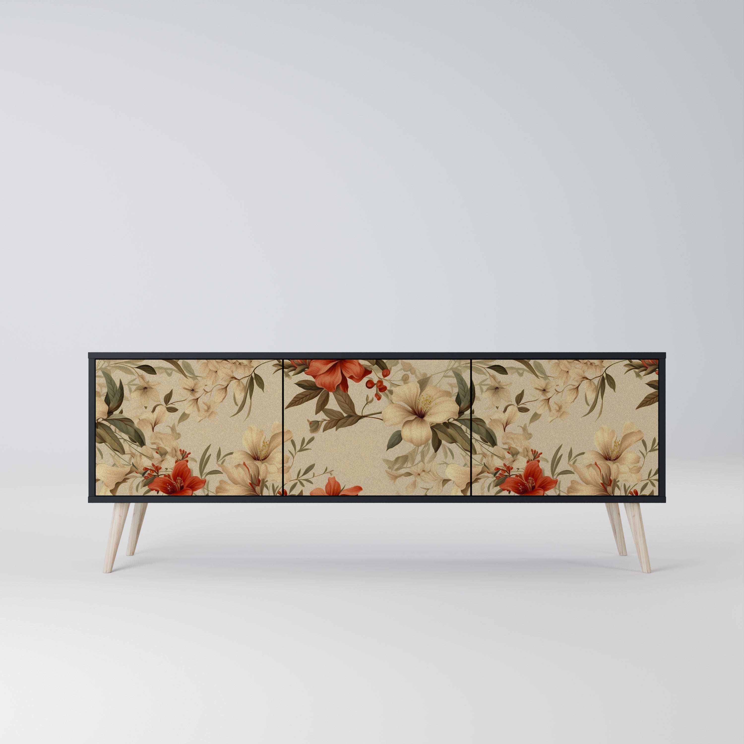 BLOOMING HARMONY Móvel de TV com 3 Portas em Acabamento Preto