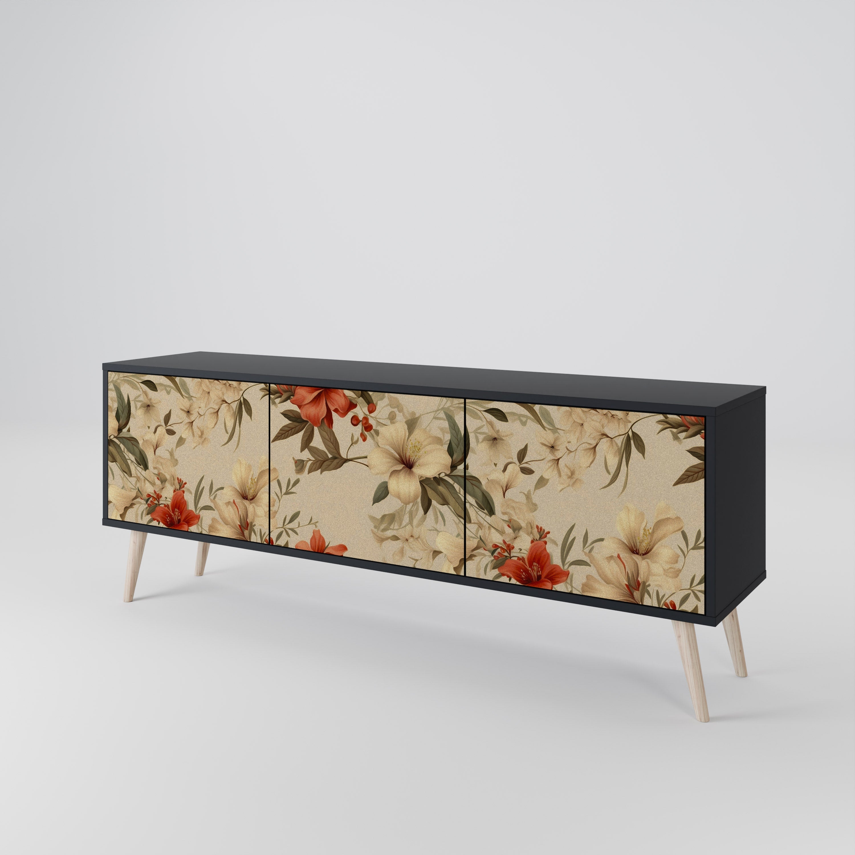 BLOOMING HARMONY Móvel de TV com 3 Portas em Acabamento Preto