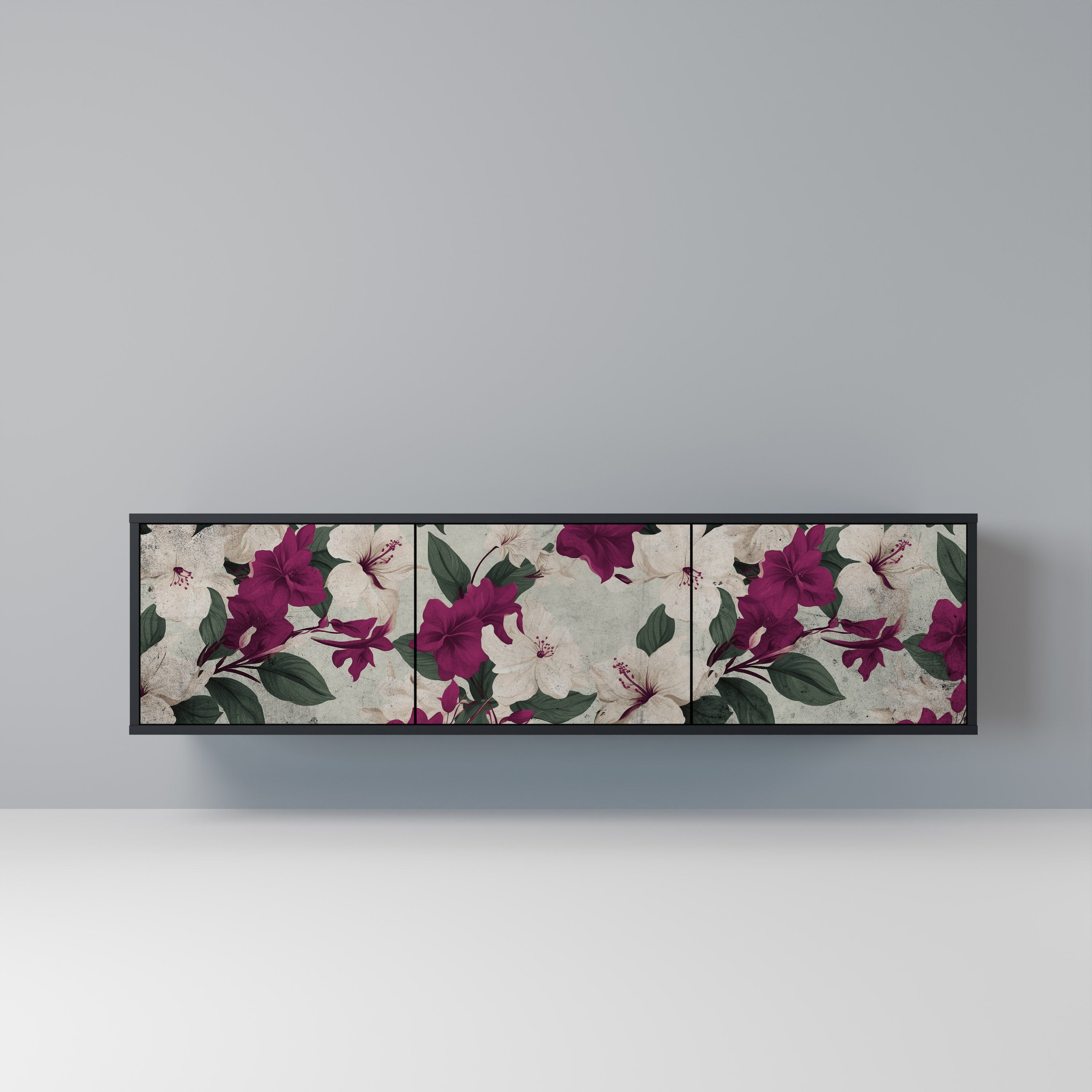 FLOWERET DREAM Móvel de TV com 3 Portas em Acabamento Preto