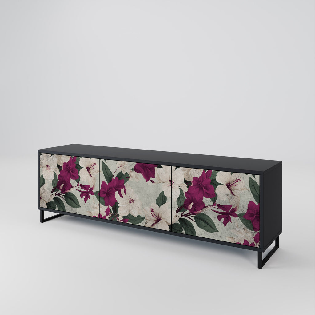 FLOWERET DREAM Móvel de TV com 3 Portas em Acabamento Preto