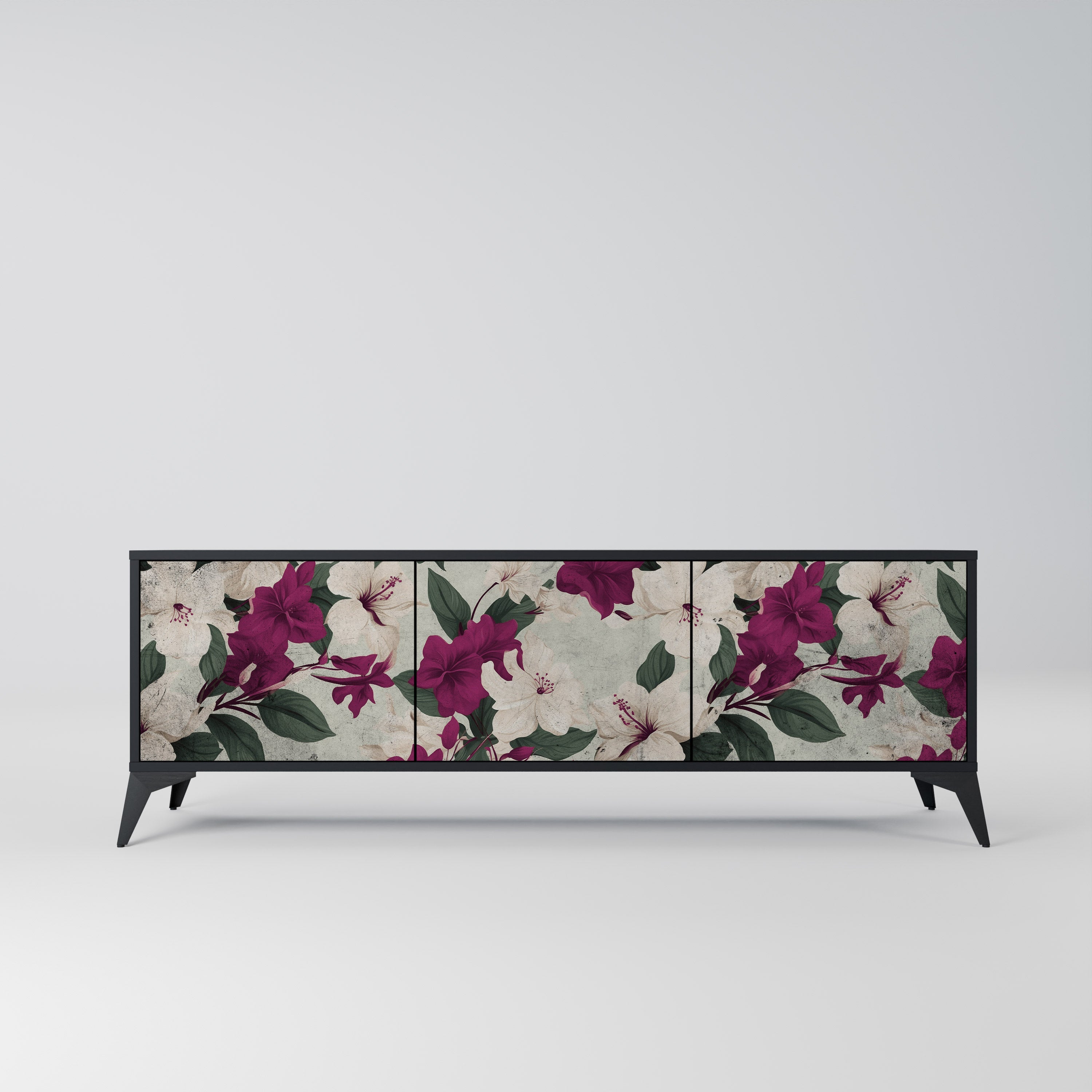 FLOWERET DREAM Móvel de TV com 3 Portas em Acabamento Preto