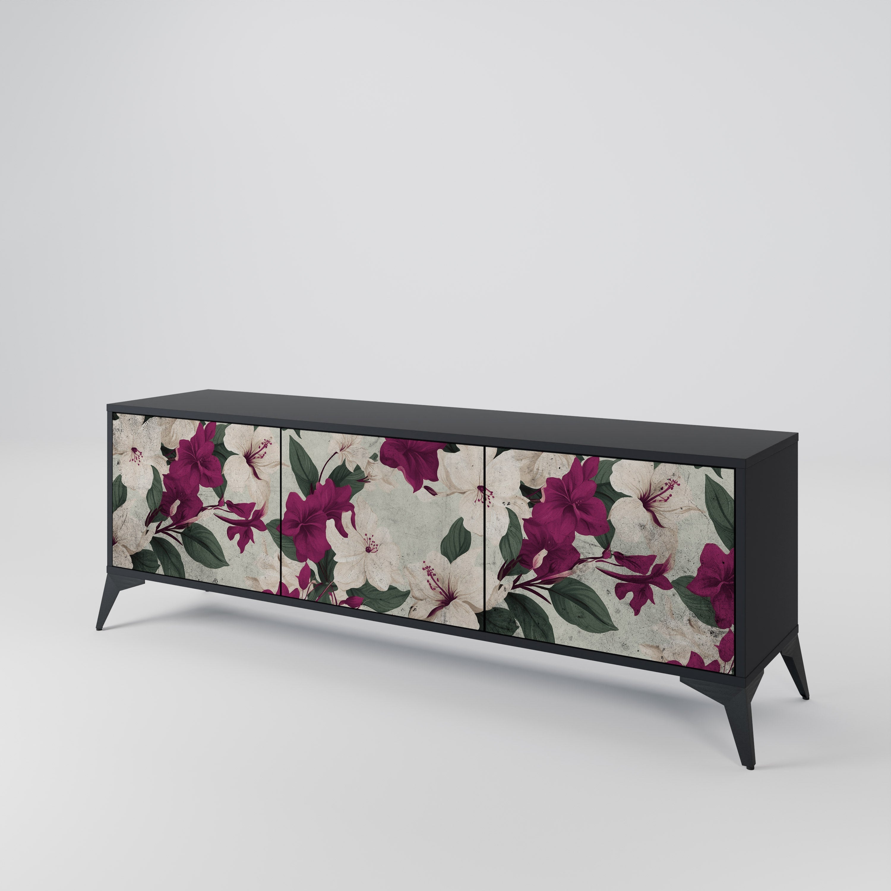 FLOWERET DREAM Móvel de TV com 3 Portas em Acabamento Preto