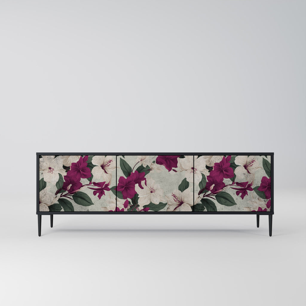 FLOWERET DREAM Móvel de TV com 3 Portas em Acabamento Preto