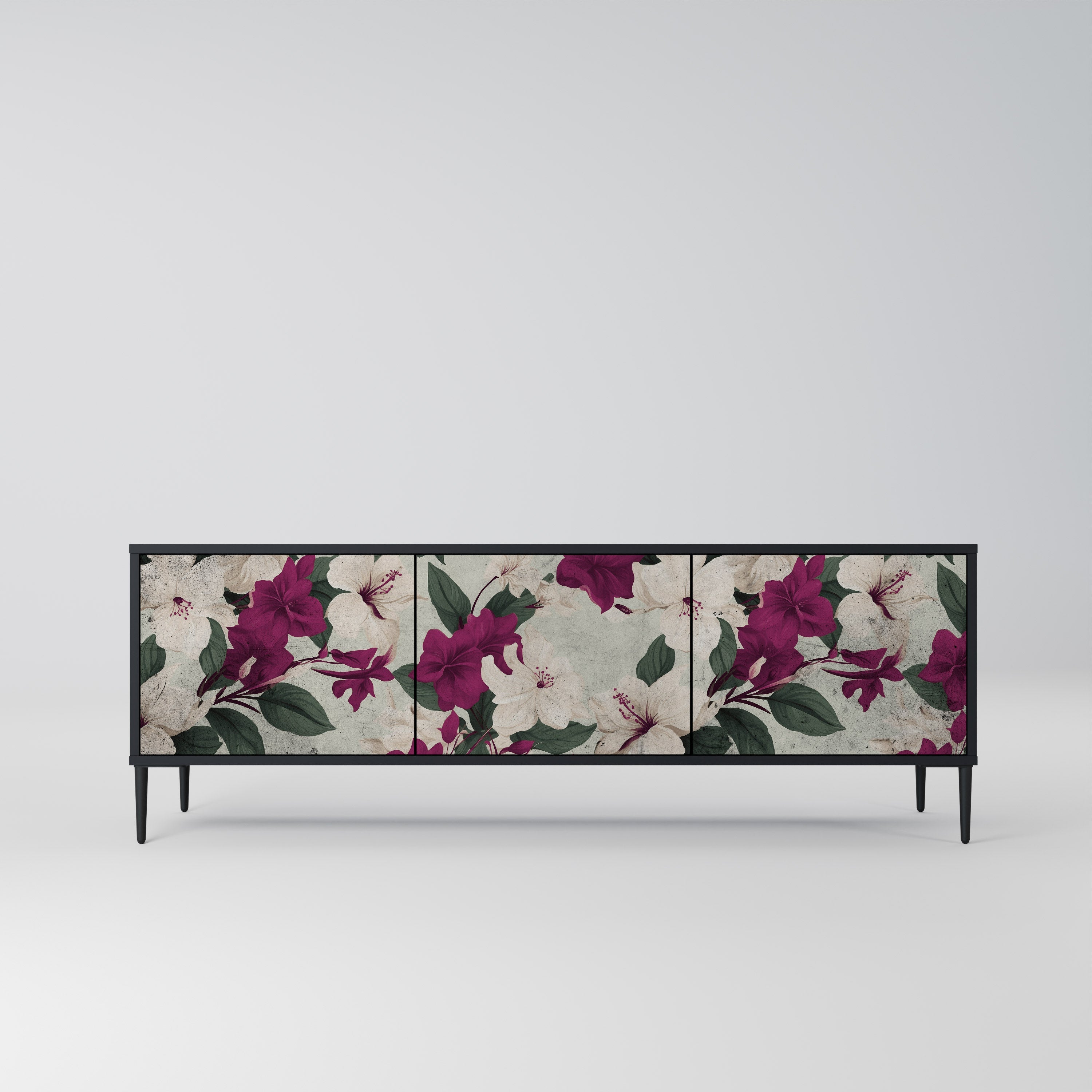 FLOWERET DREAM Móvel de TV com 3 Portas em Acabamento Preto