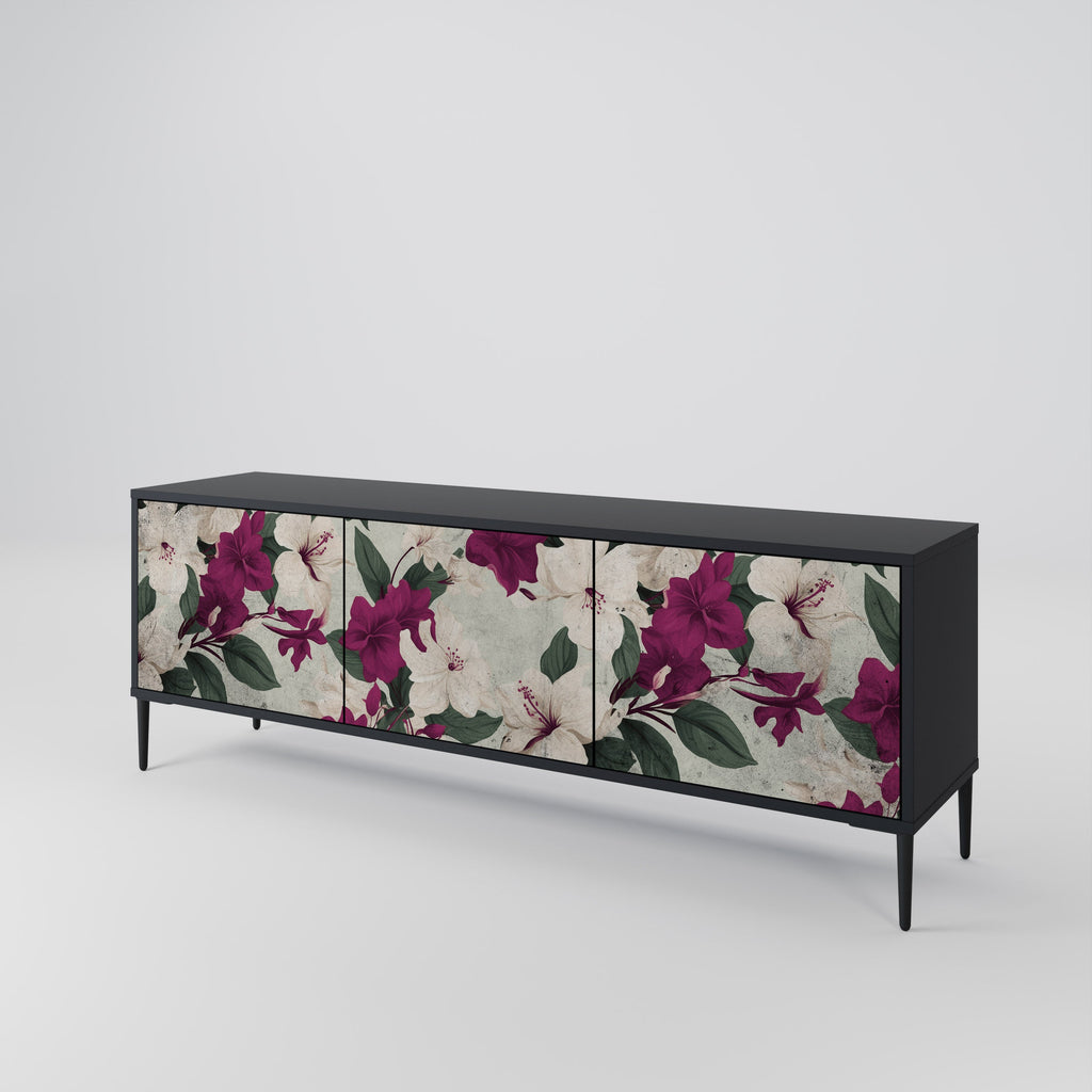 FLOWERET DREAM Móvel de TV com 3 Portas em Acabamento Preto