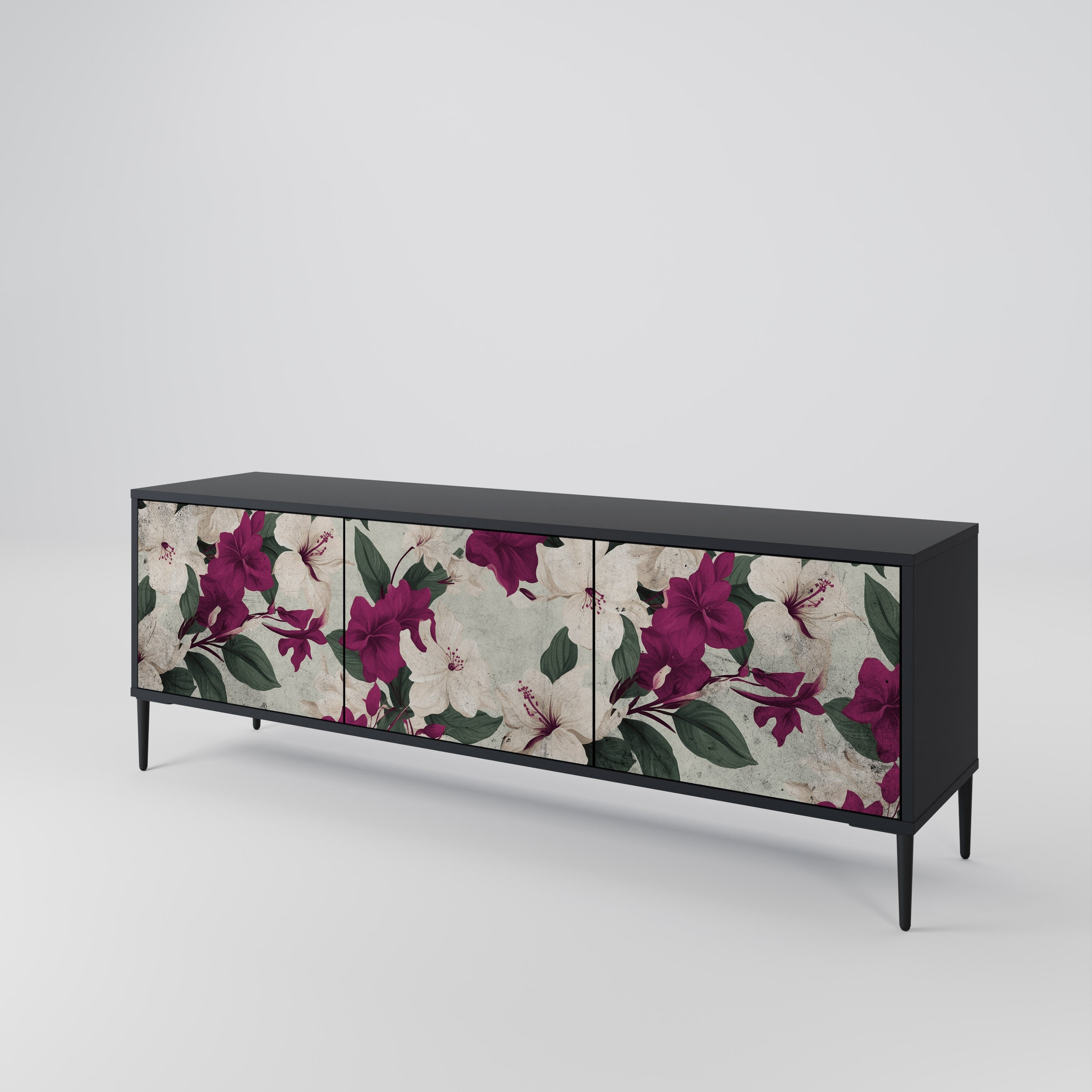 FLOWERET DREAM Móvel de TV com 3 Portas em Acabamento Preto