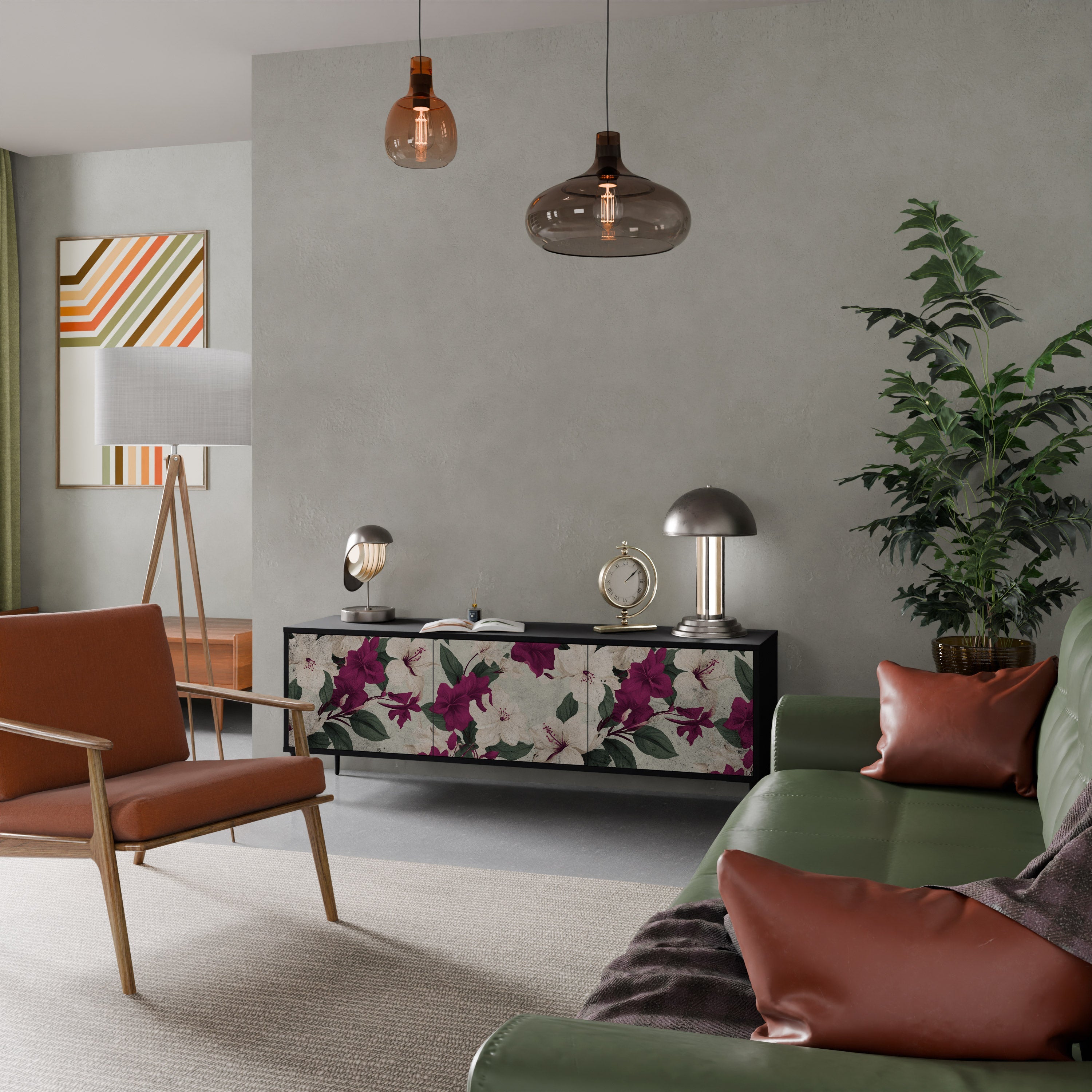 FLOWERET DREAM Móvel de TV com 3 Portas em Acabamento Preto