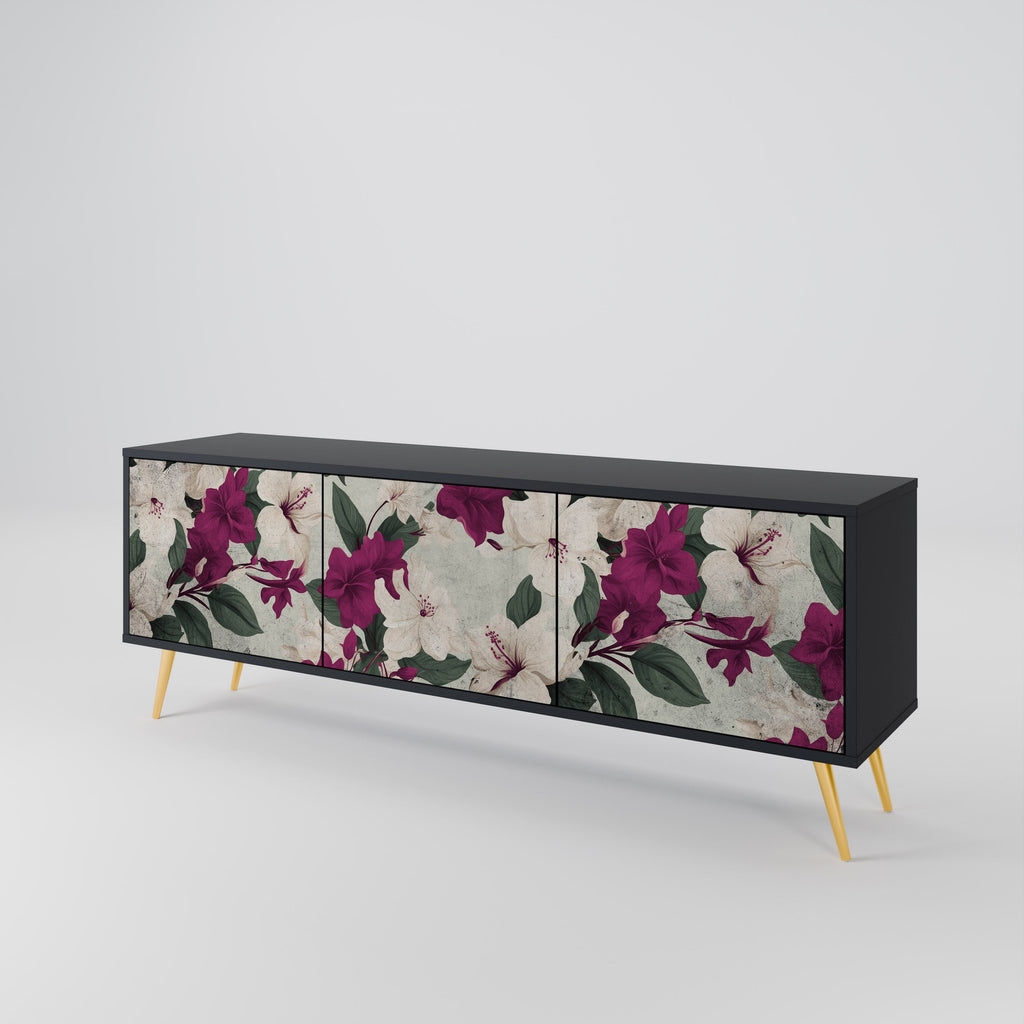 FLOWERET DREAM Móvel de TV com 3 Portas em Acabamento Preto