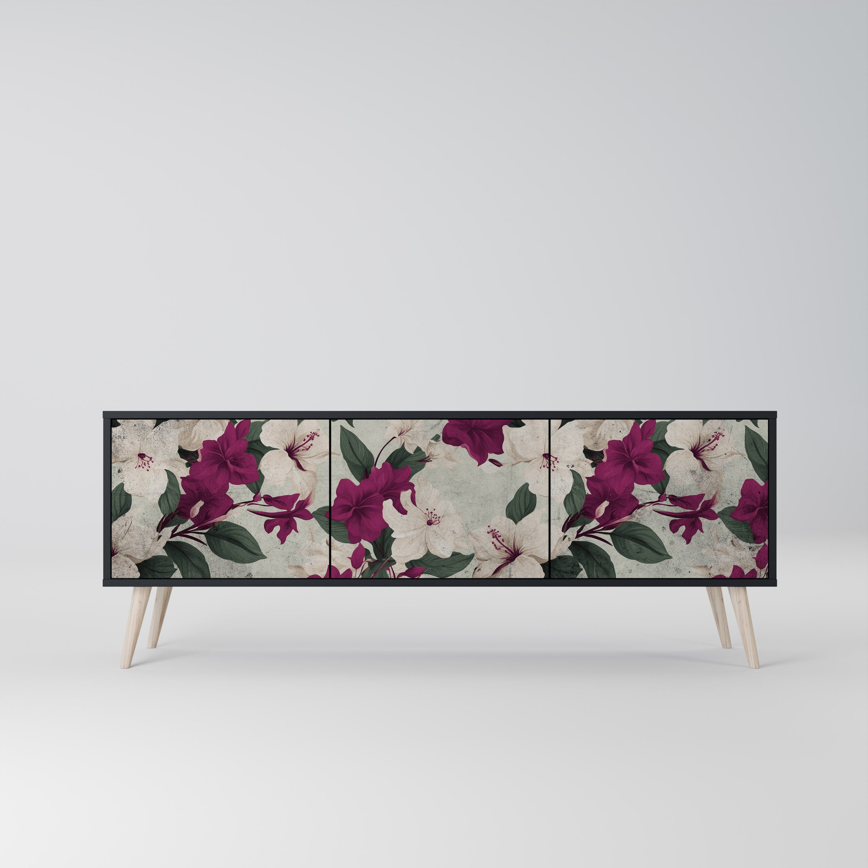 FLOWERET DREAM Móvel de TV com 3 Portas em Acabamento Preto