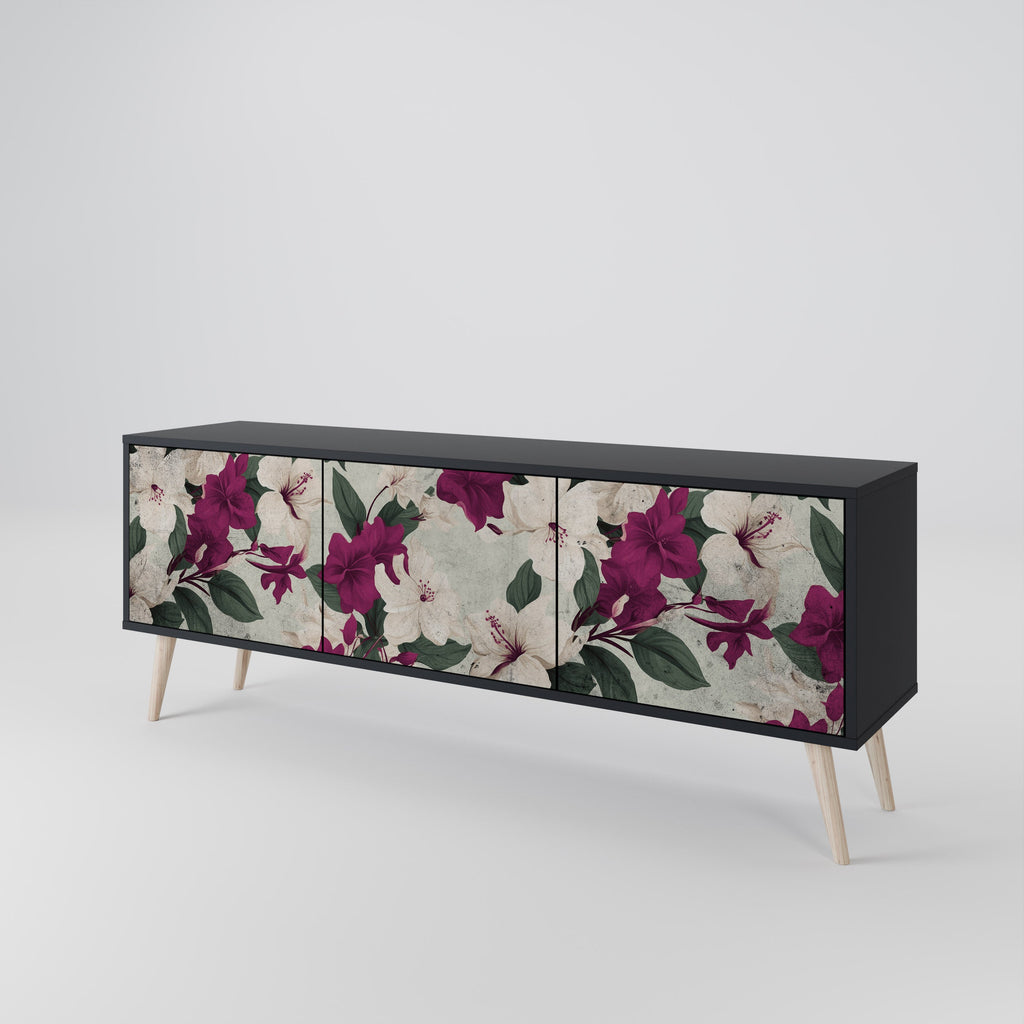 FLOWERET DREAM Móvel de TV com 3 Portas em Acabamento Preto