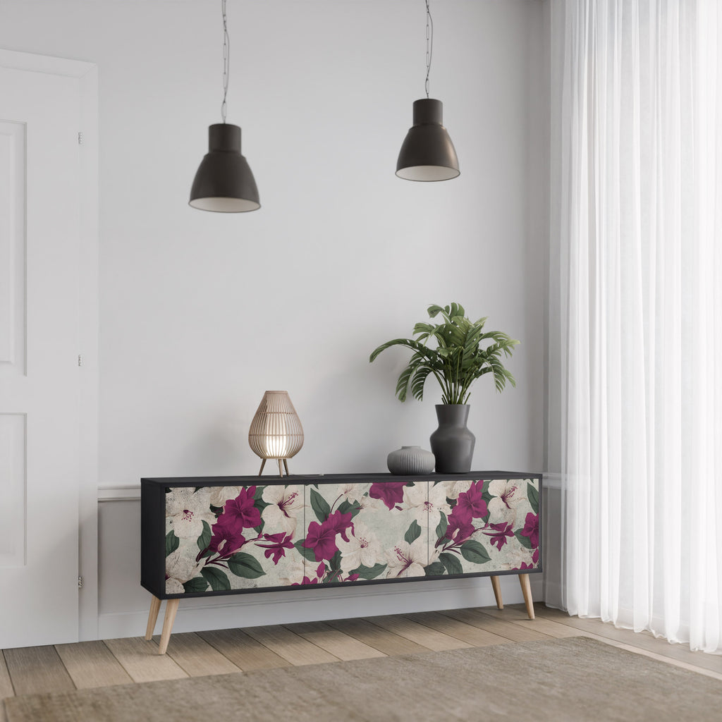 FLOWERET DREAM Móvel de TV com 3 Portas em Acabamento Preto