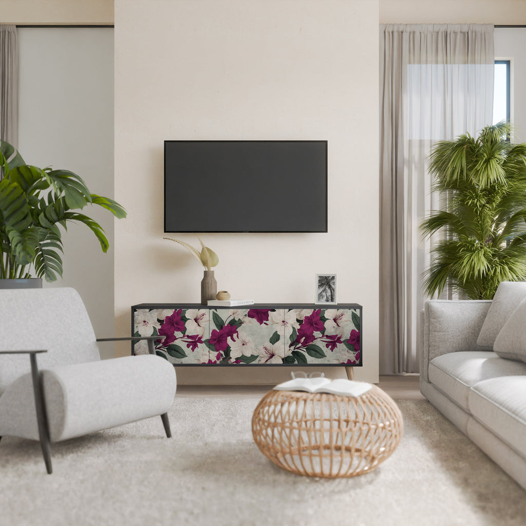FLOWERET DREAM Móvel de TV com 3 Portas em Acabamento Preto