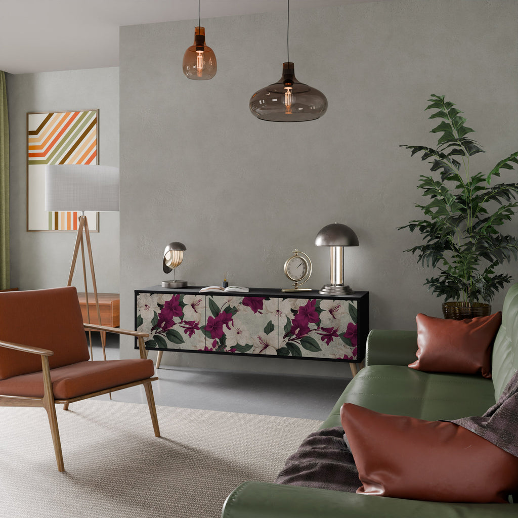 FLOWERET DREAM Móvel de TV com 3 Portas em Acabamento Preto