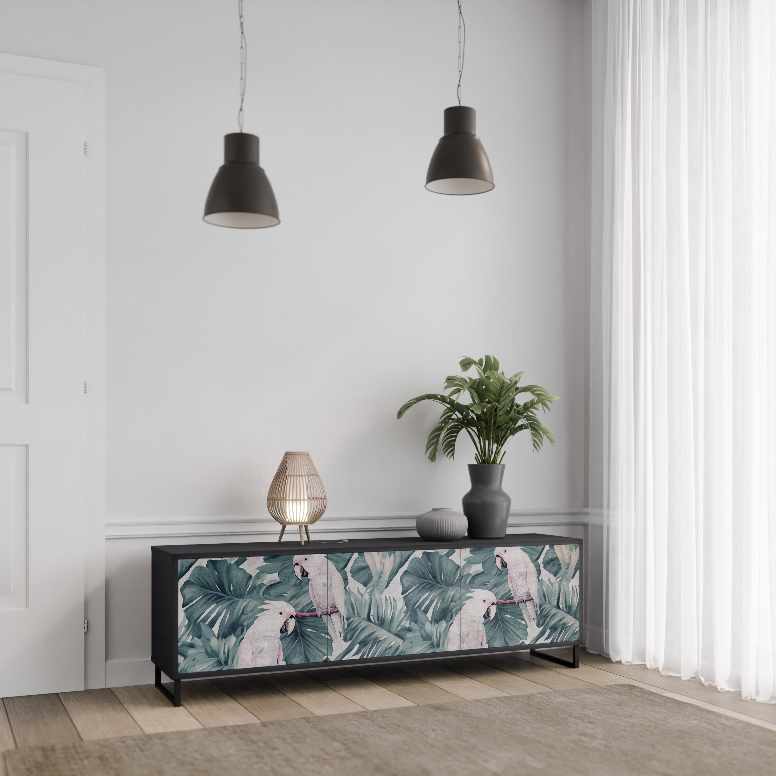 POPINJAY LOOK 3-Door TV Stand in Black Finish