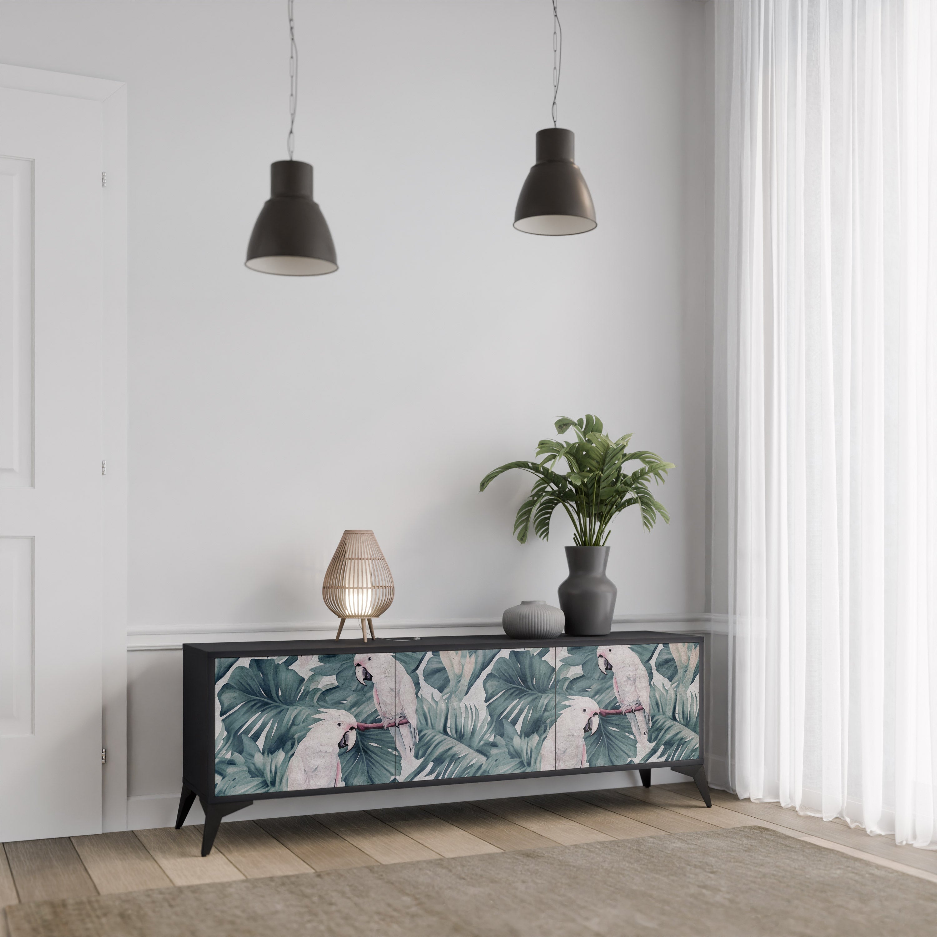 POPINJAY LOOK 3-Door TV Stand in Black Finish