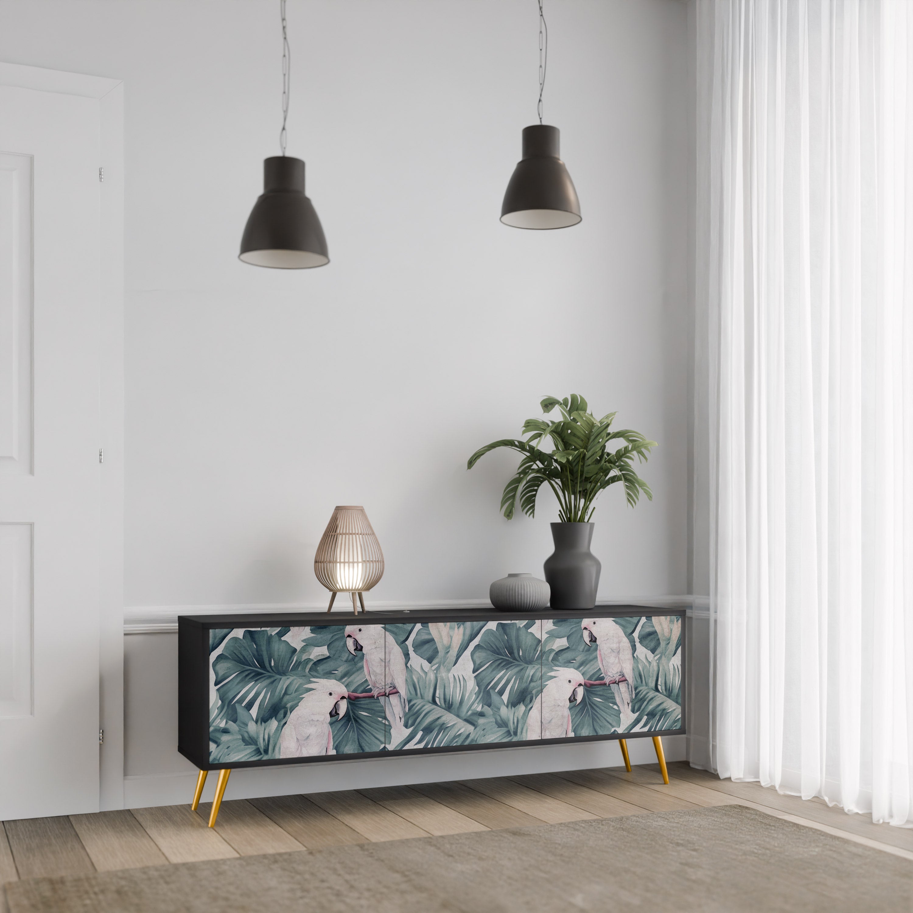 POPINJAY LOOK 3-Door TV Stand in Black Finish