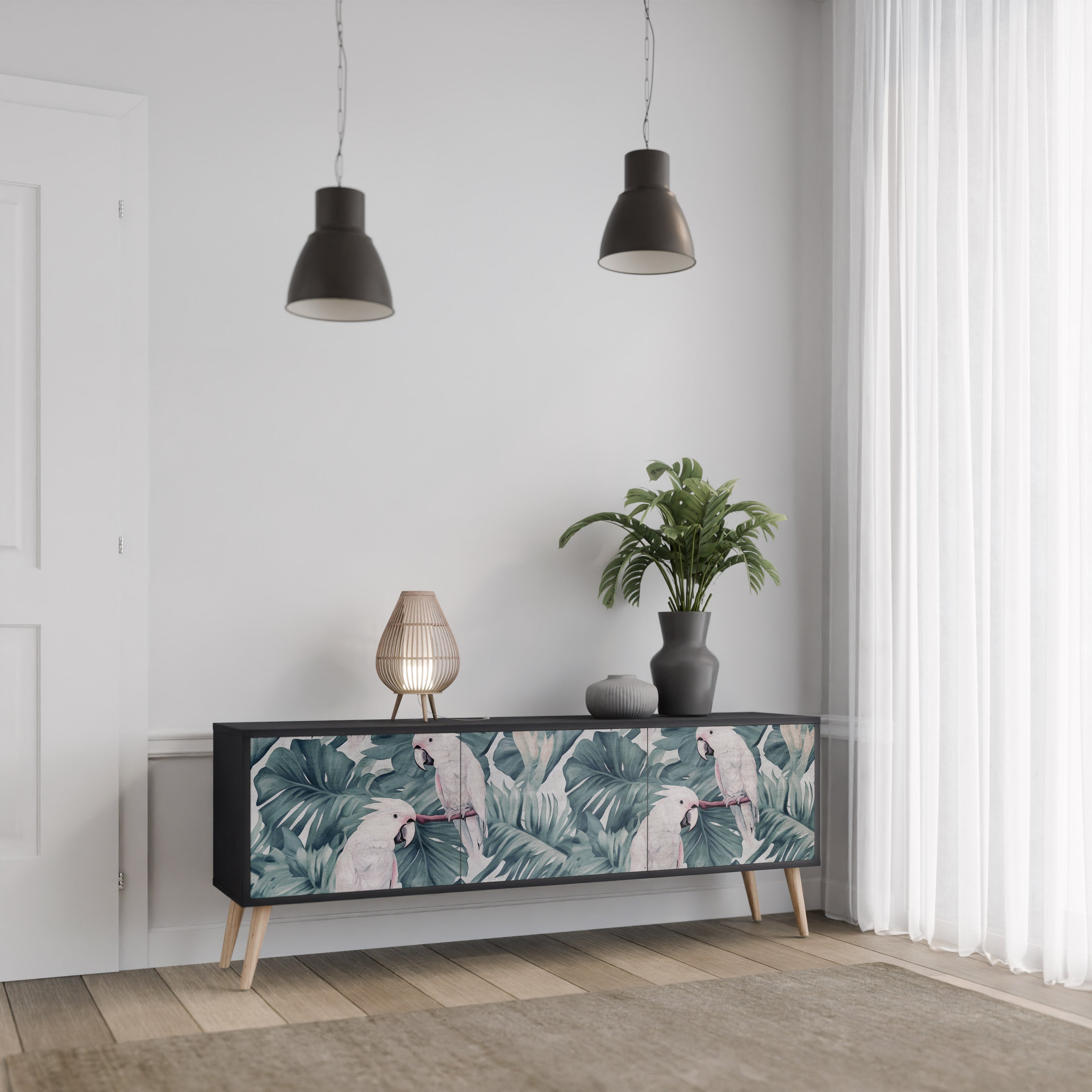 POPINJAY LOOK 3-Door TV Stand in Black Finish