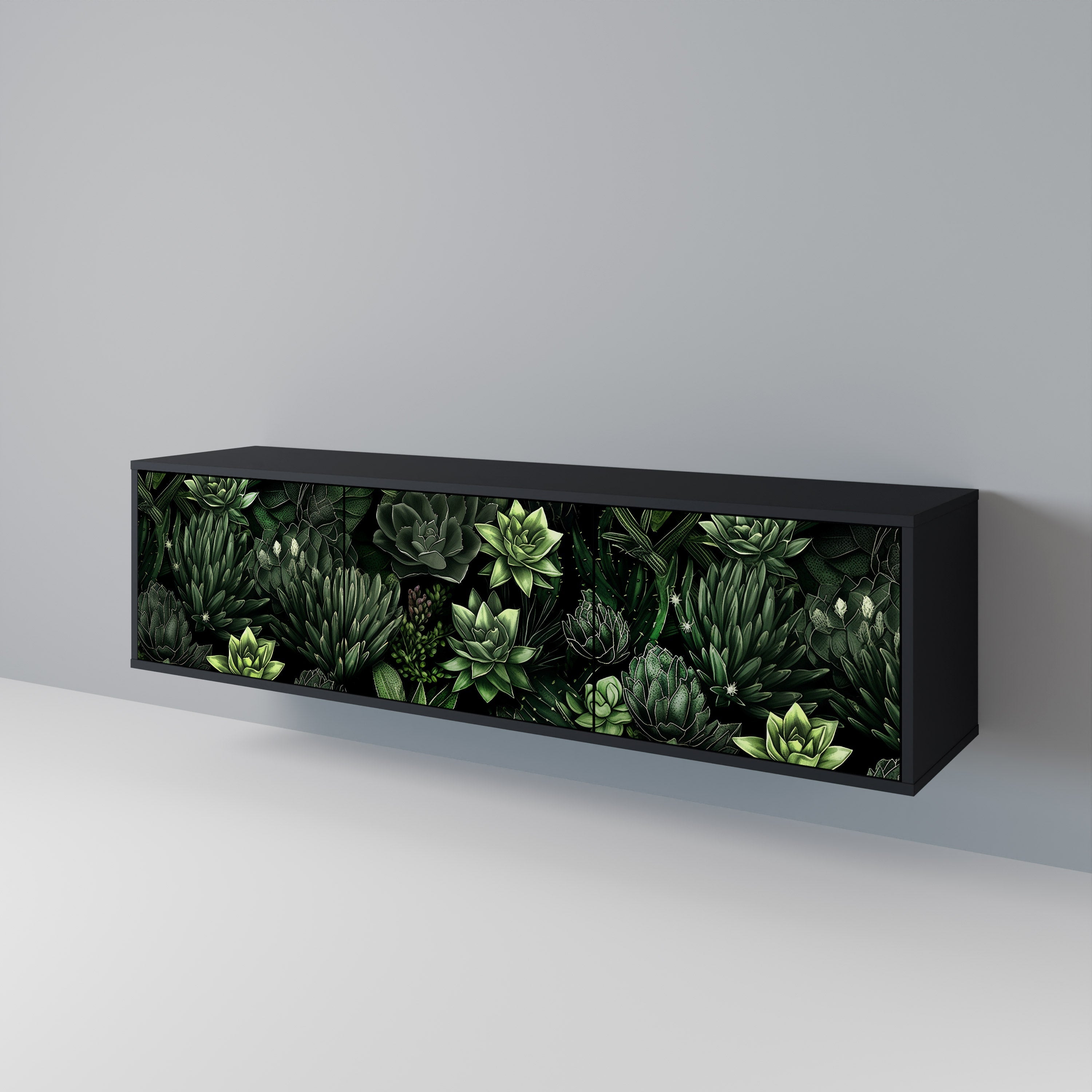 SUCCULENT JUNGLE Móvel de TV com 3 Portas em Acabamento Preto