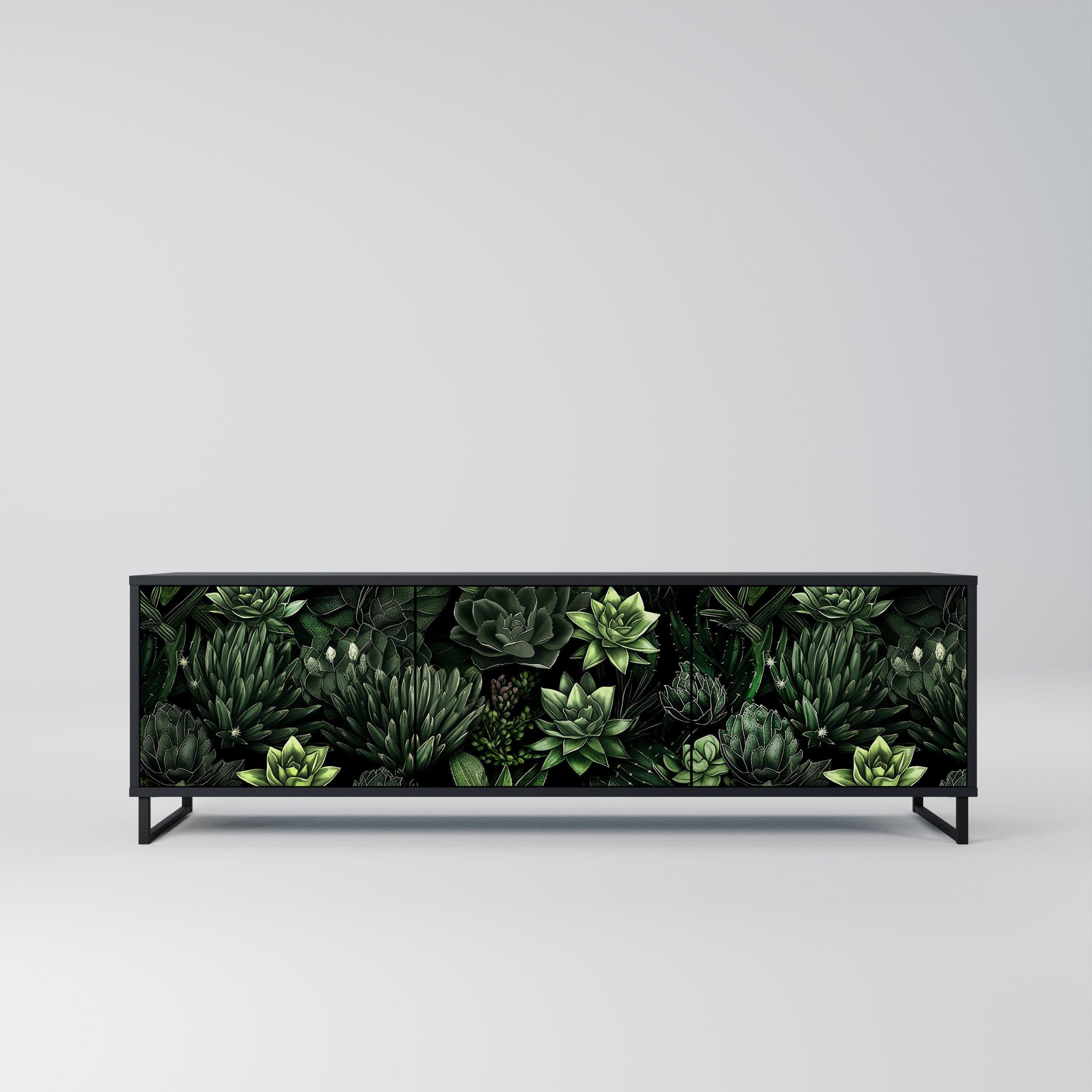 SUCCULENT JUNGLE Móvel de TV com 3 Portas em Acabamento Preto