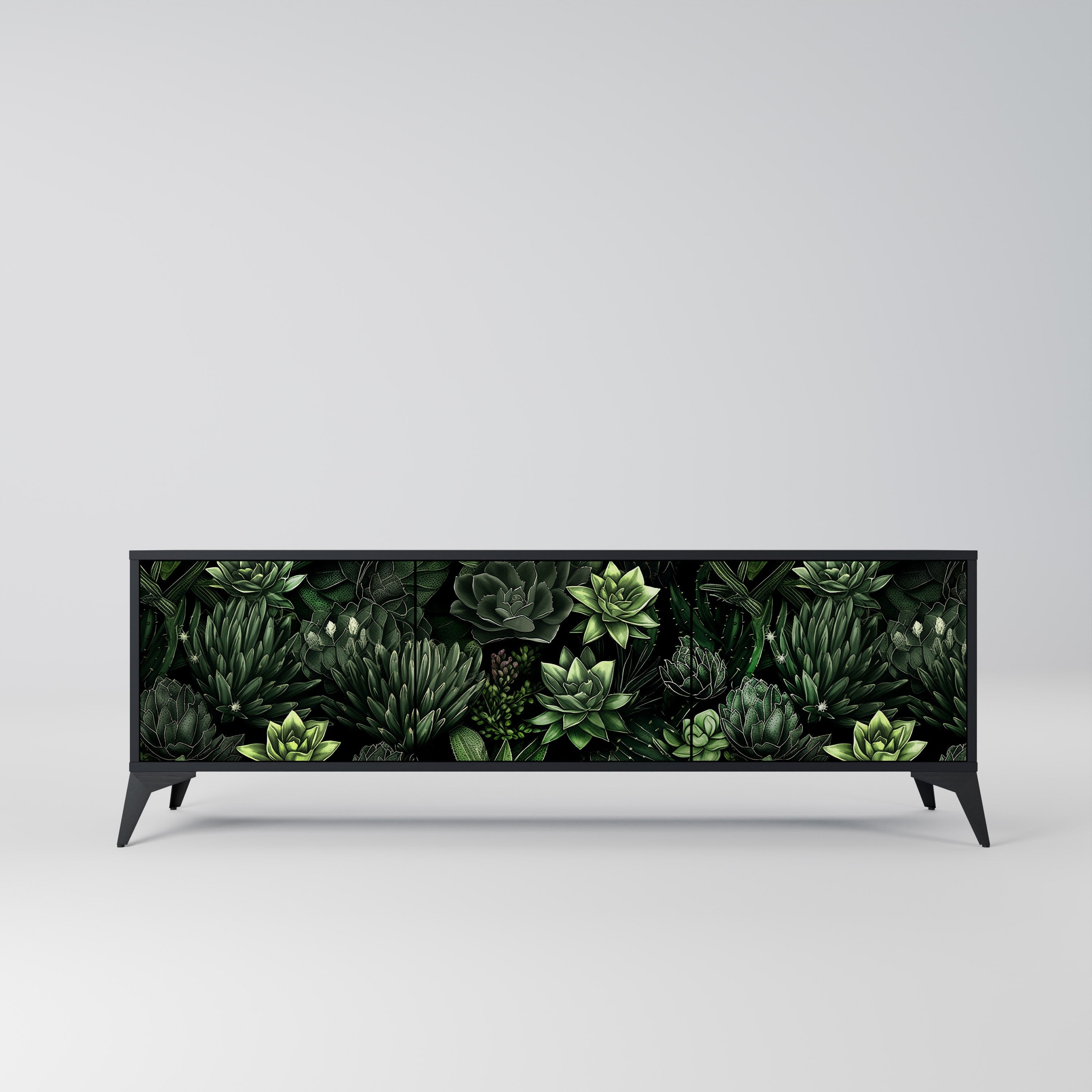 SUCCULENT JUNGLE Móvel de TV com 3 Portas em Acabamento Preto