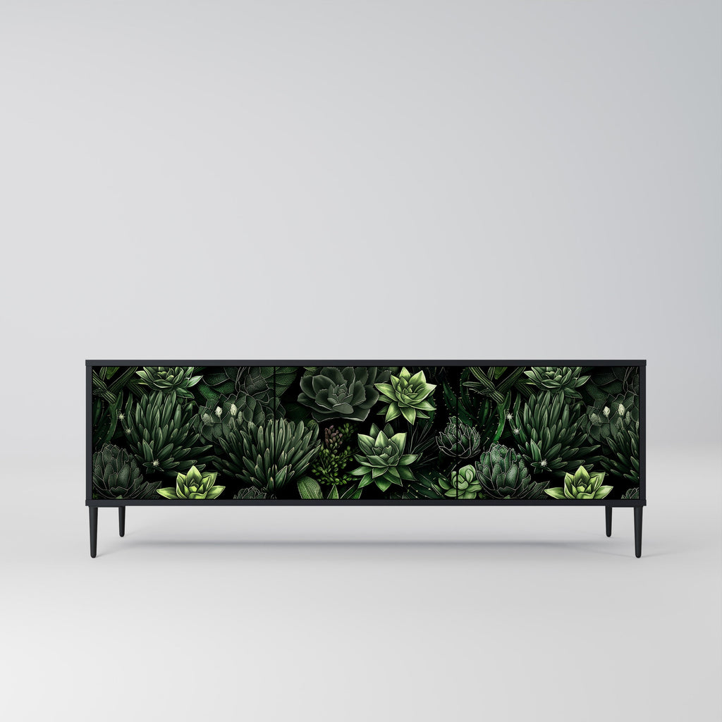 SUCCULENT JUNGLE Móvel de TV com 3 Portas em Acabamento Preto