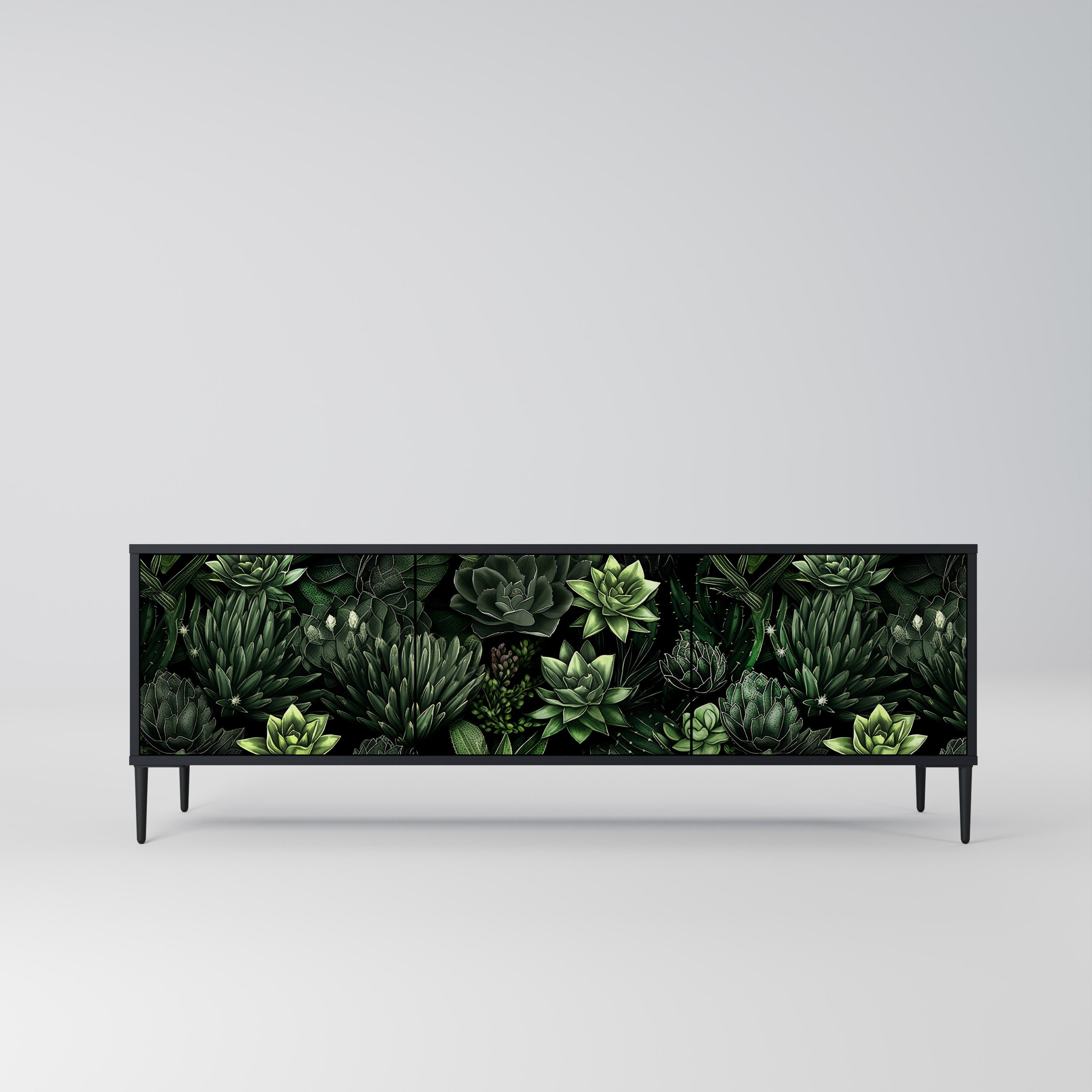 SUCCULENT JUNGLE Móvel de TV com 3 Portas em Acabamento Preto