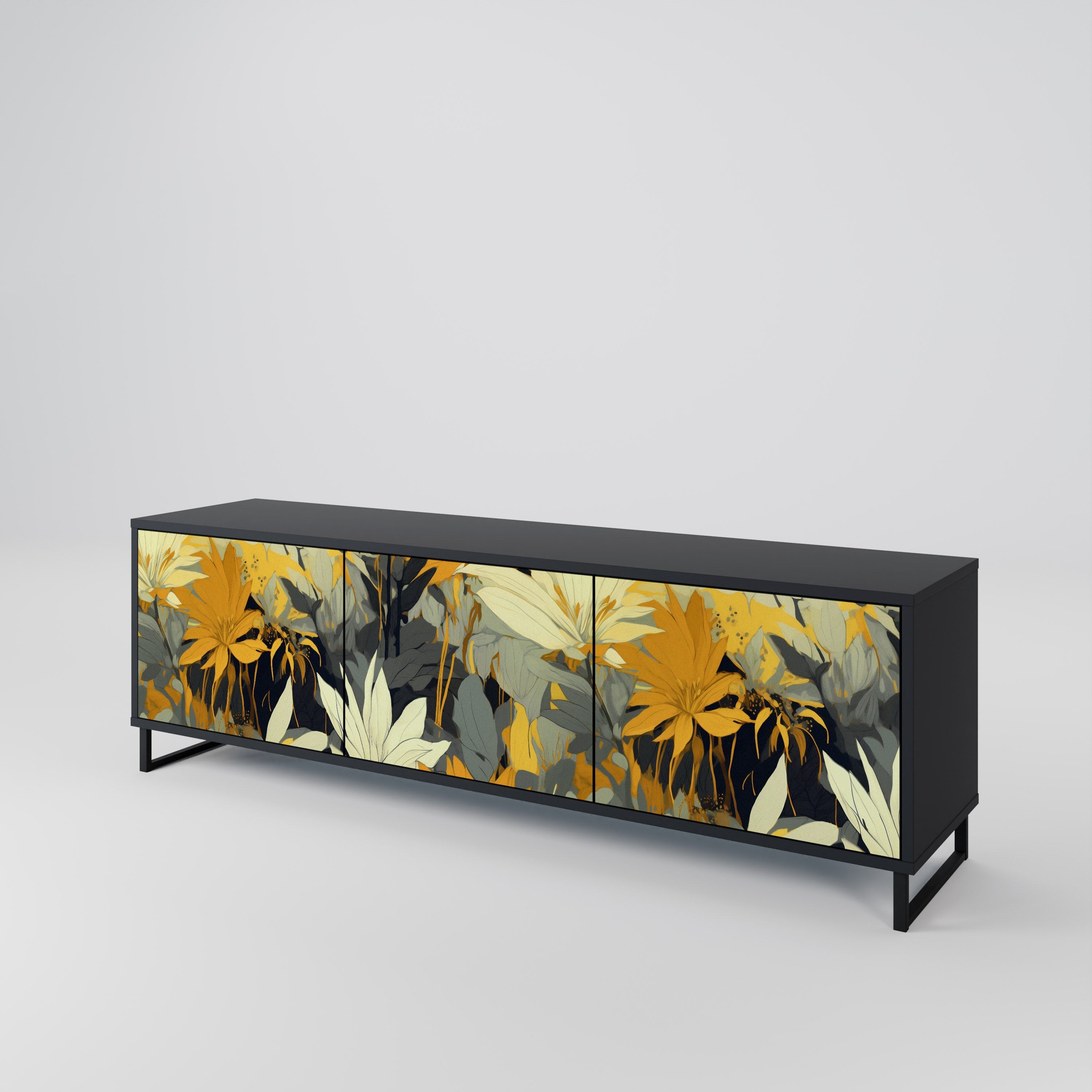 SUNKISSED LILY Móvel de TV com 3 Portas em Acabamento Preto