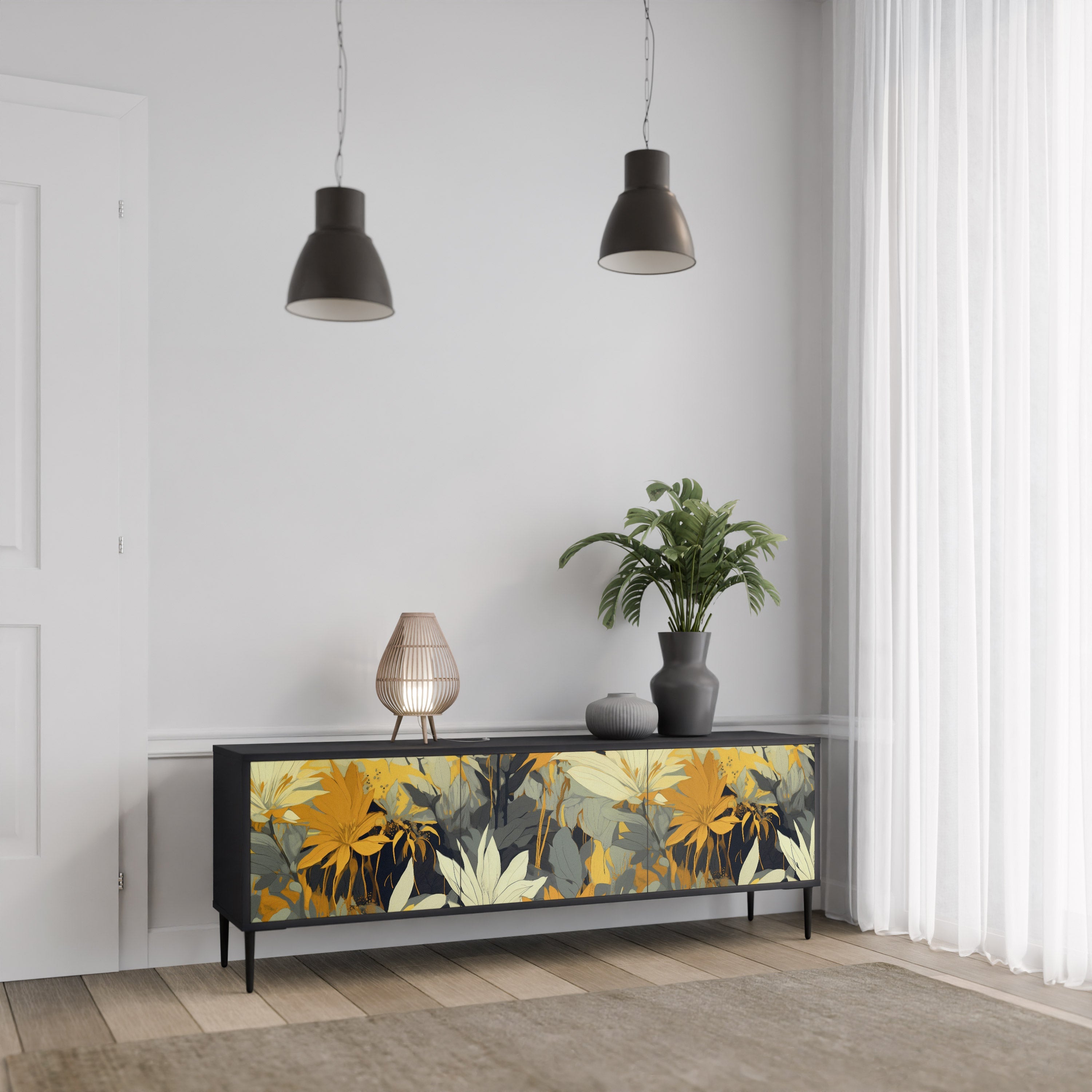 SUNKISSED LILY Móvel de TV com 3 Portas em Acabamento Preto