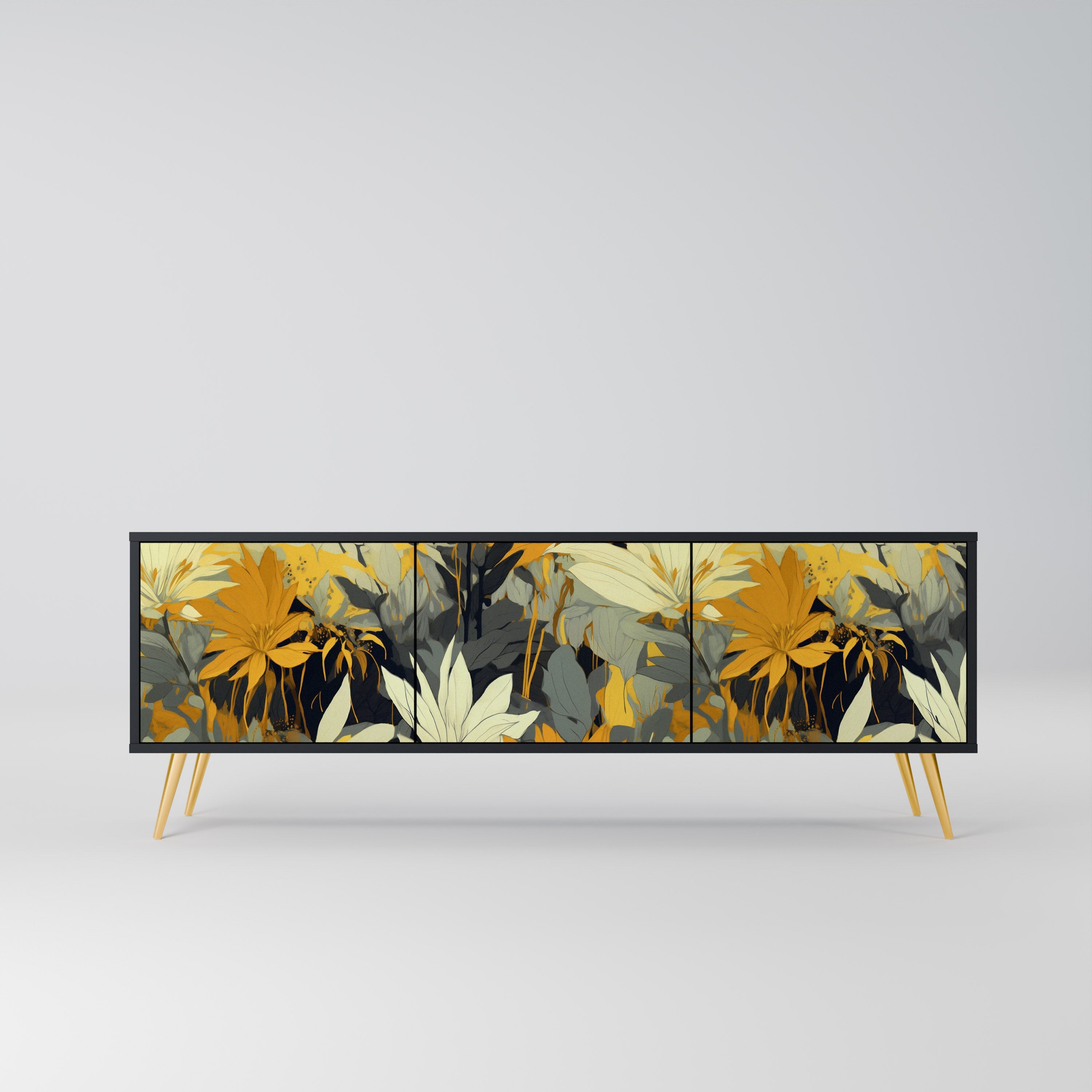 SUNKISSED LILY Móvel de TV com 3 Portas em Acabamento Preto