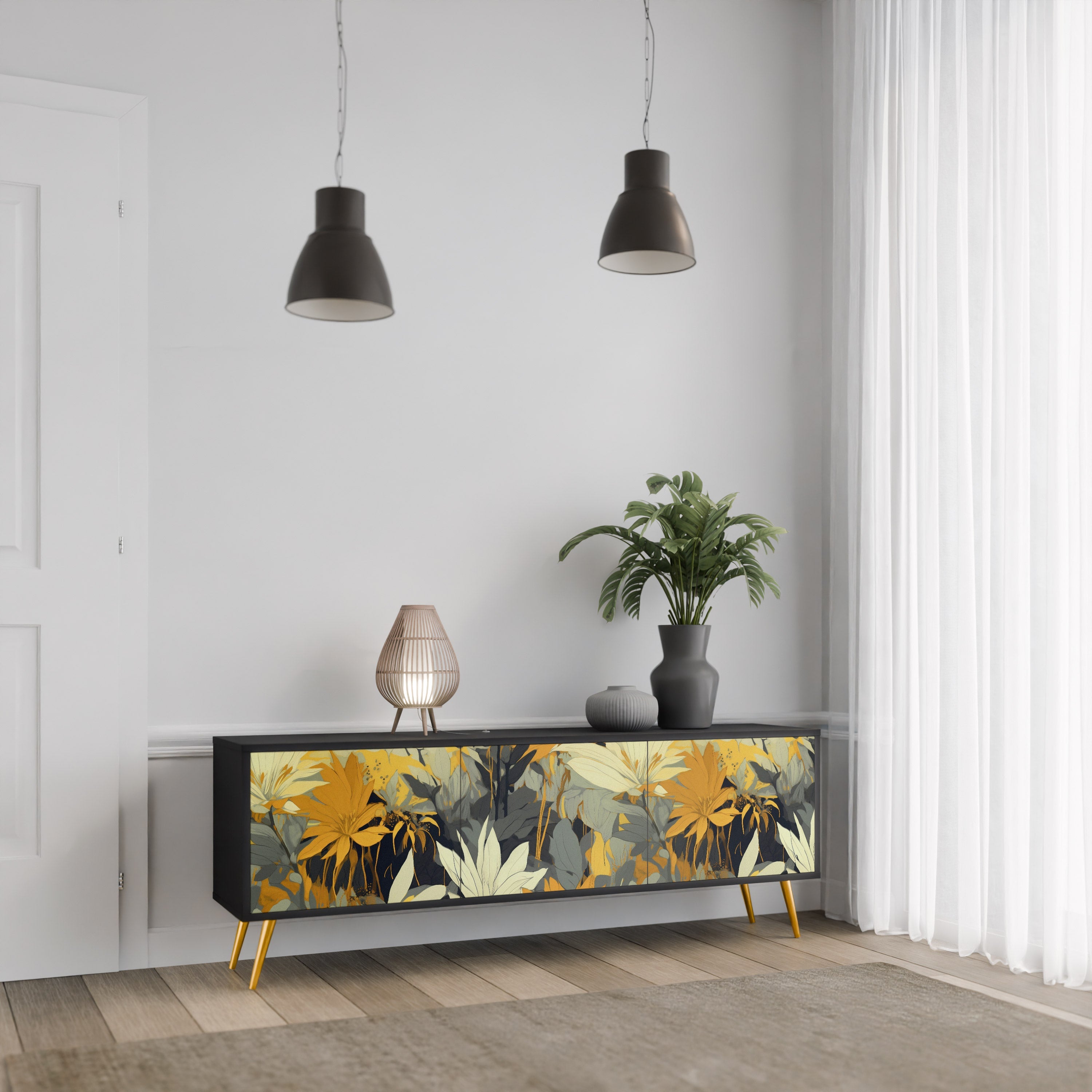 SUNKISSED LILY Móvel de TV com 3 Portas em Acabamento Preto