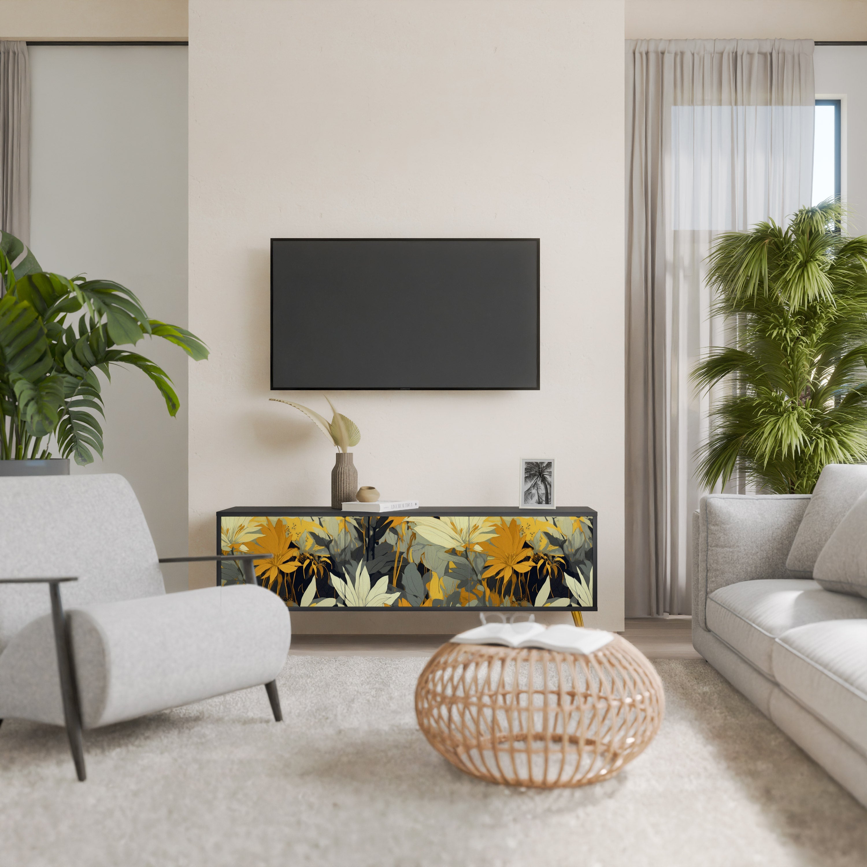 SUNKISSED LILY Móvel de TV com 3 Portas em Acabamento Preto