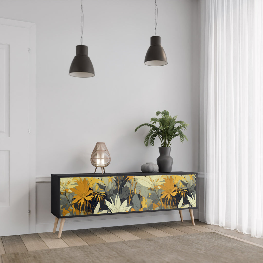 SUNKISSED LILY Móvel de TV com 3 Portas em Acabamento Preto