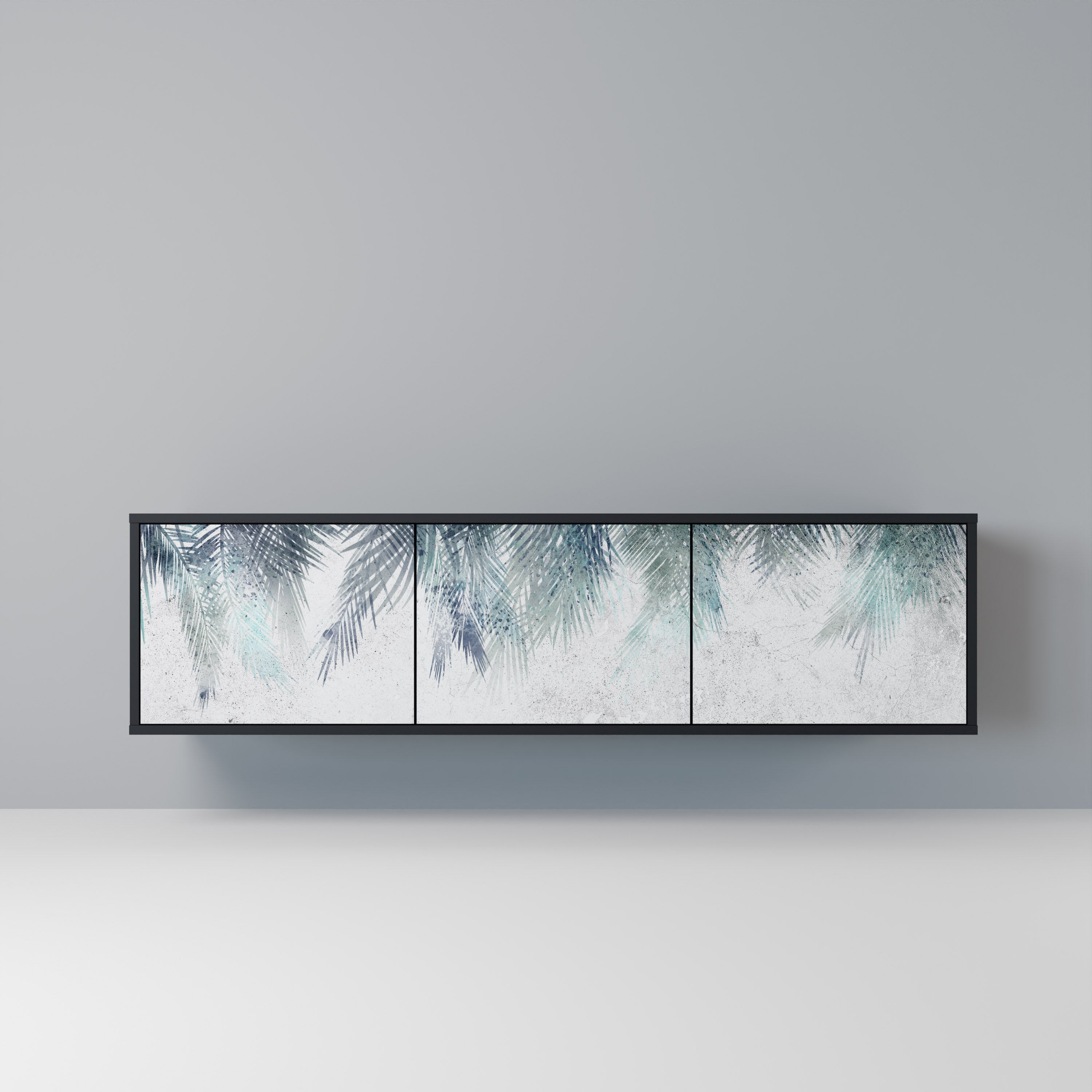 PALM VEIL Móvel de TV com 3 Portas em Acabamento Preto