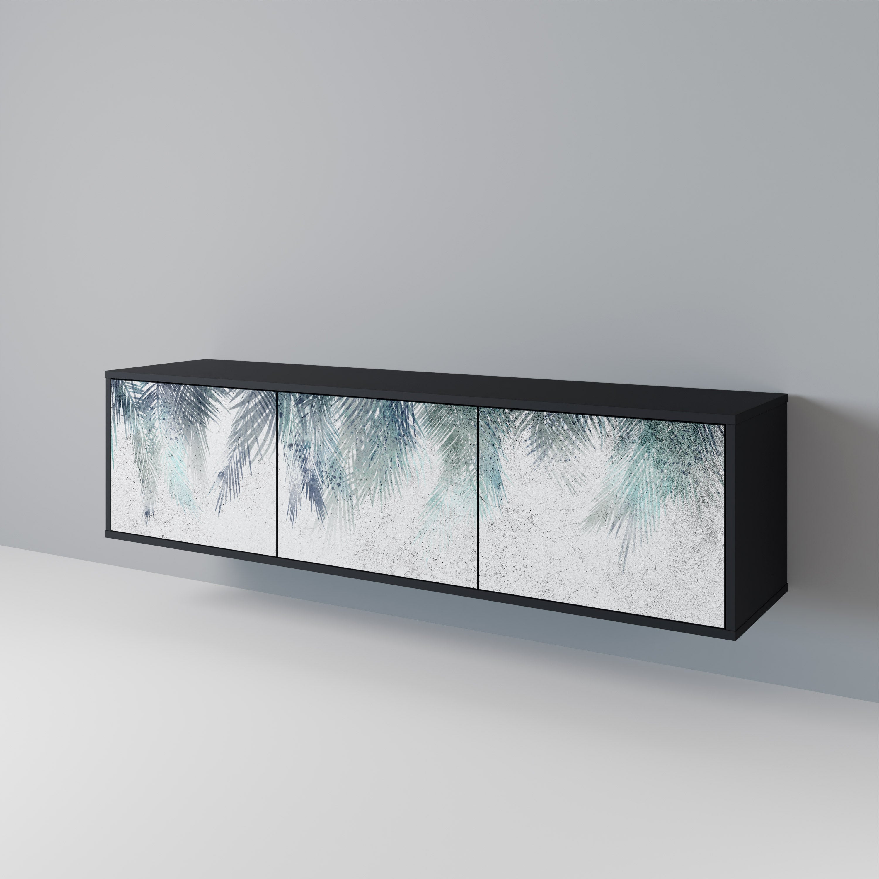 PALM VEIL Móvel de TV com 3 Portas em Acabamento Preto