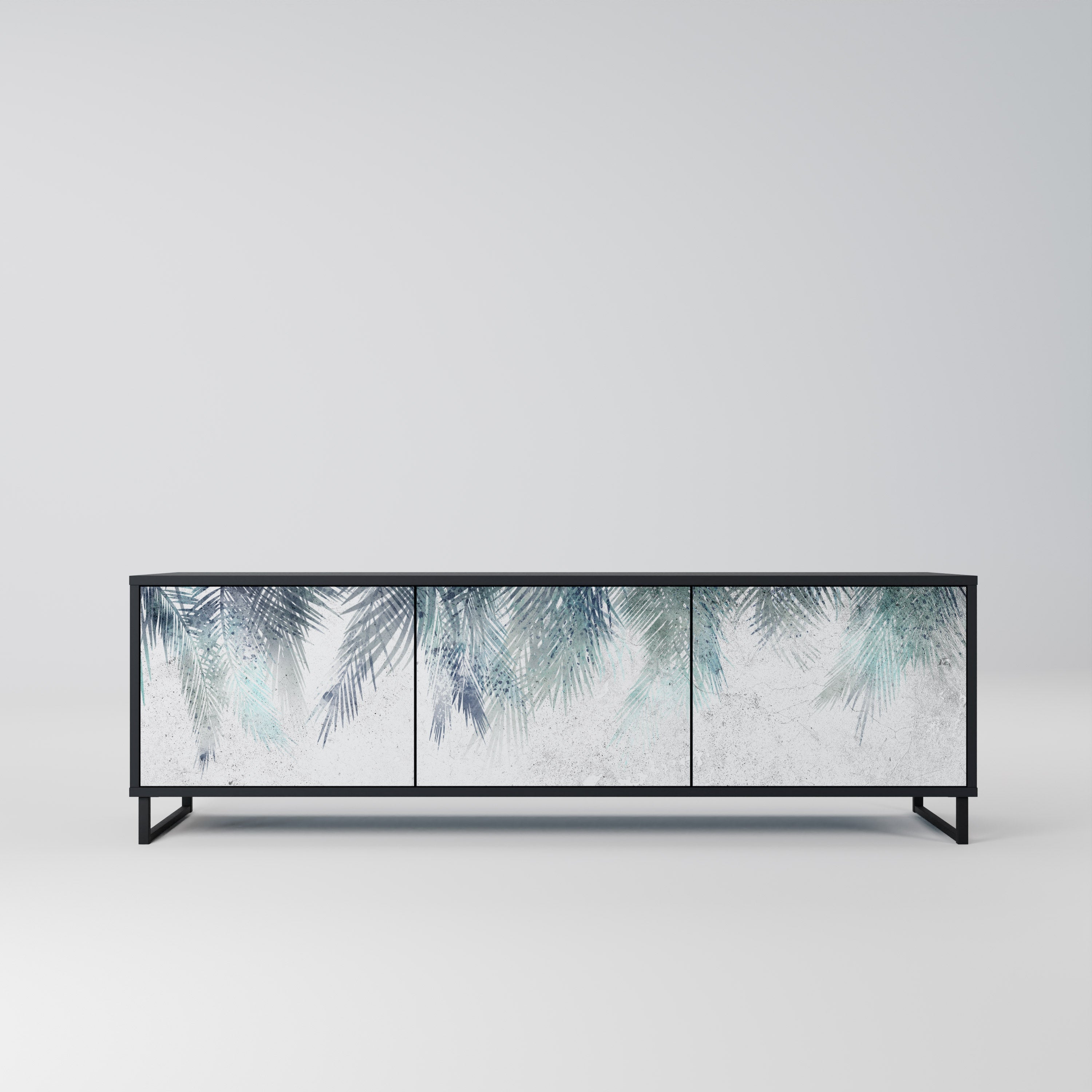 PALM VEIL Móvel de TV com 3 Portas em Acabamento Preto