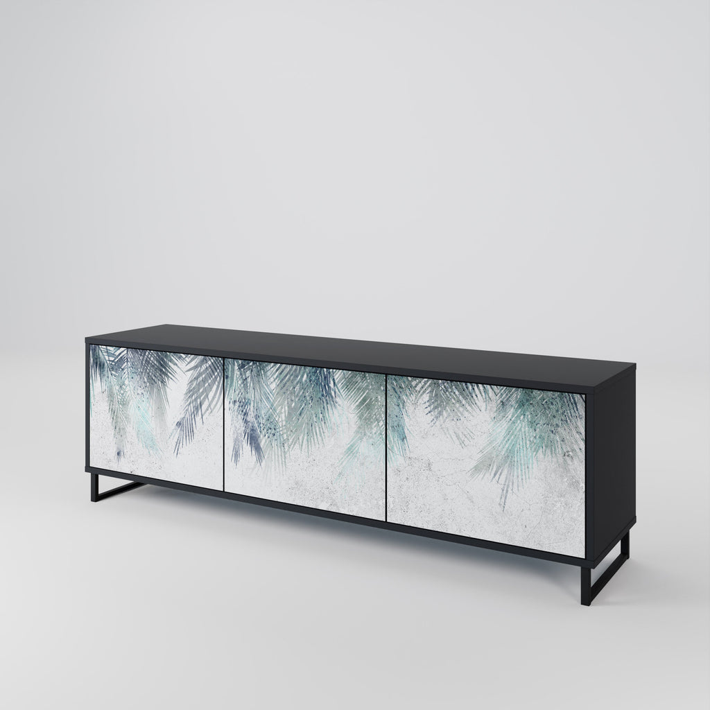 PALM VEIL Móvel de TV com 3 Portas em Acabamento Preto